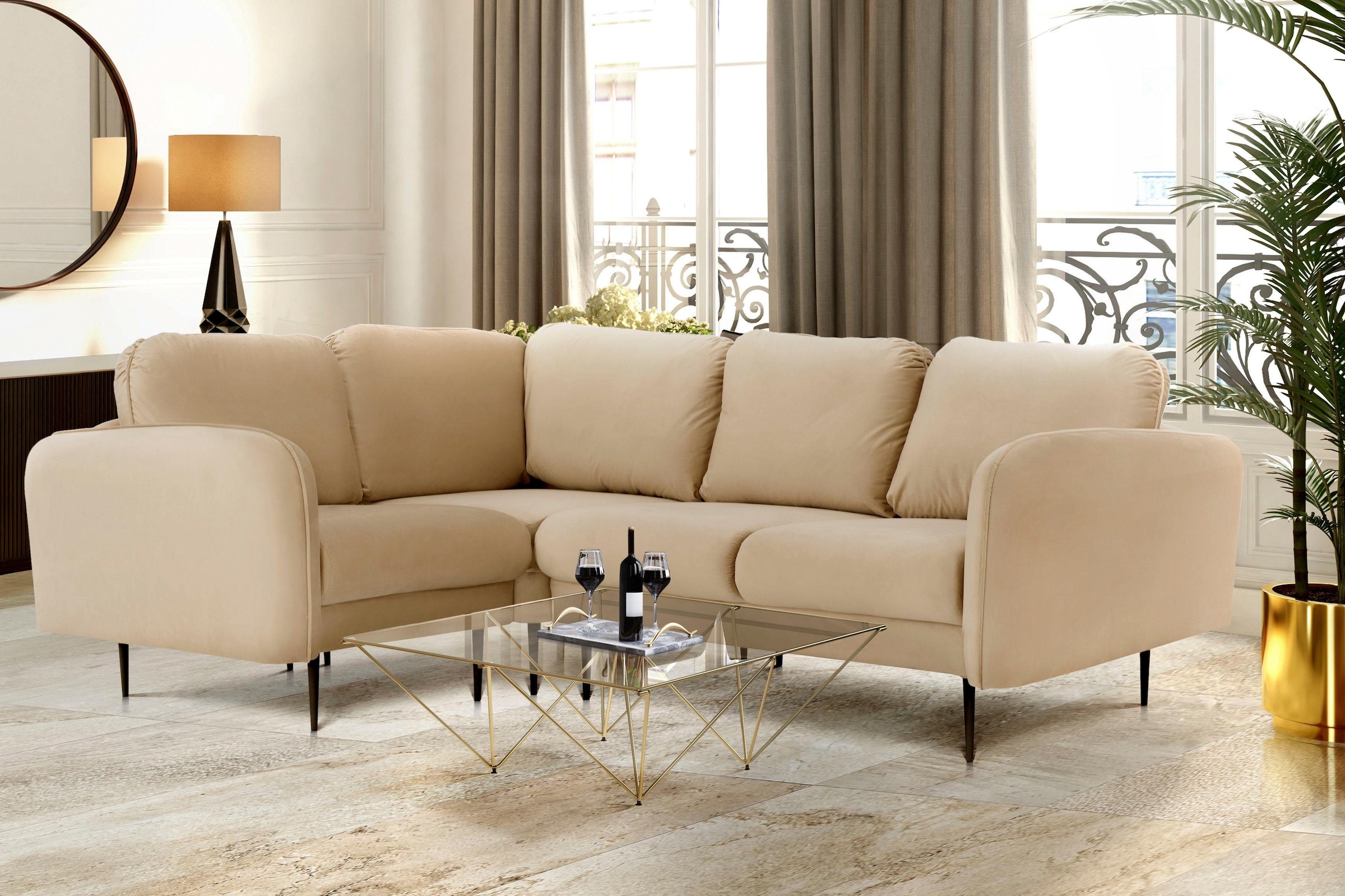 Leonique Ecksofa "Skidi L-Form", mit losen Rückenkissen und Keder oben auf günstig online kaufen