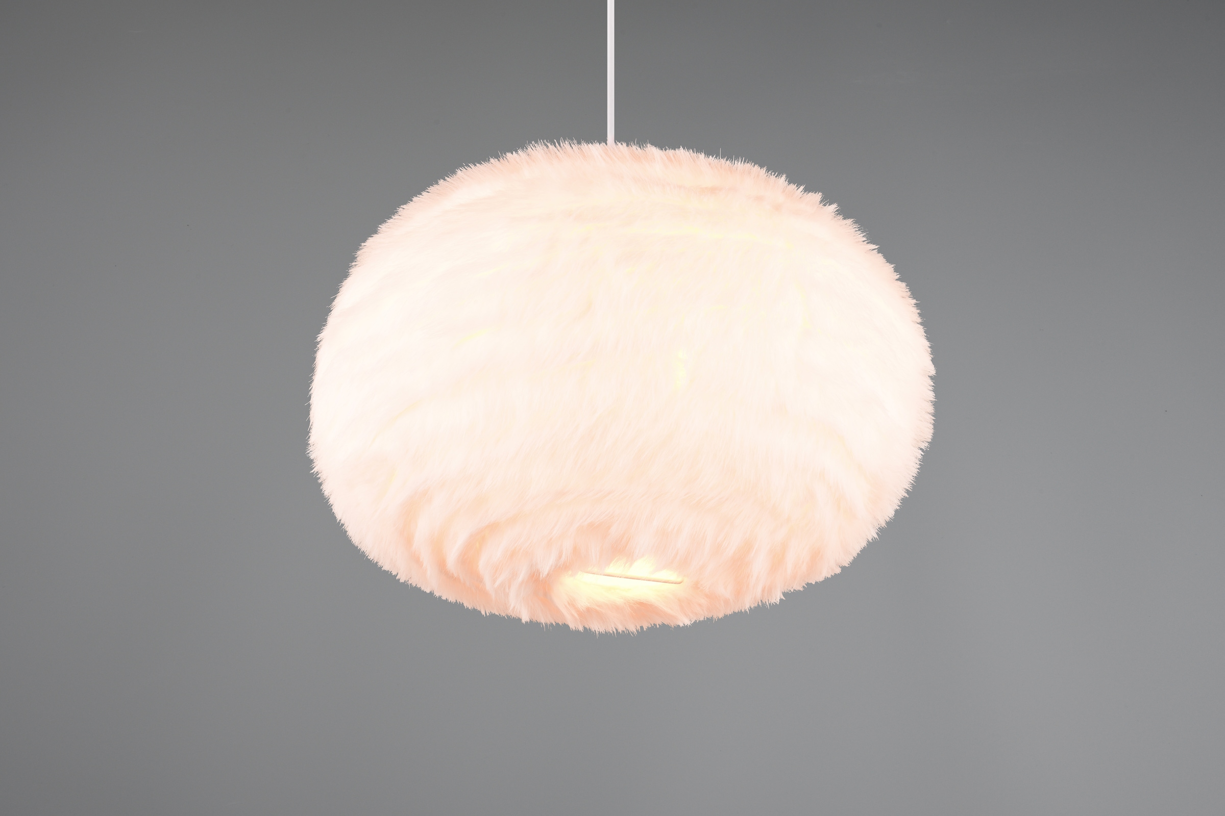 REALITY Leuchten Pendelleuchte »FURRY, höhenverstellbare Hängelampe mit Plüsch Lampenschirm Ø 50cm«, 1 flammig, Leuchtmittel E27 | Leuchtmittel wechselbar, exkl 1xE27 max 10W, weiße Plüsch Hängeleuchte Schlafzimmer Wohnzimmer