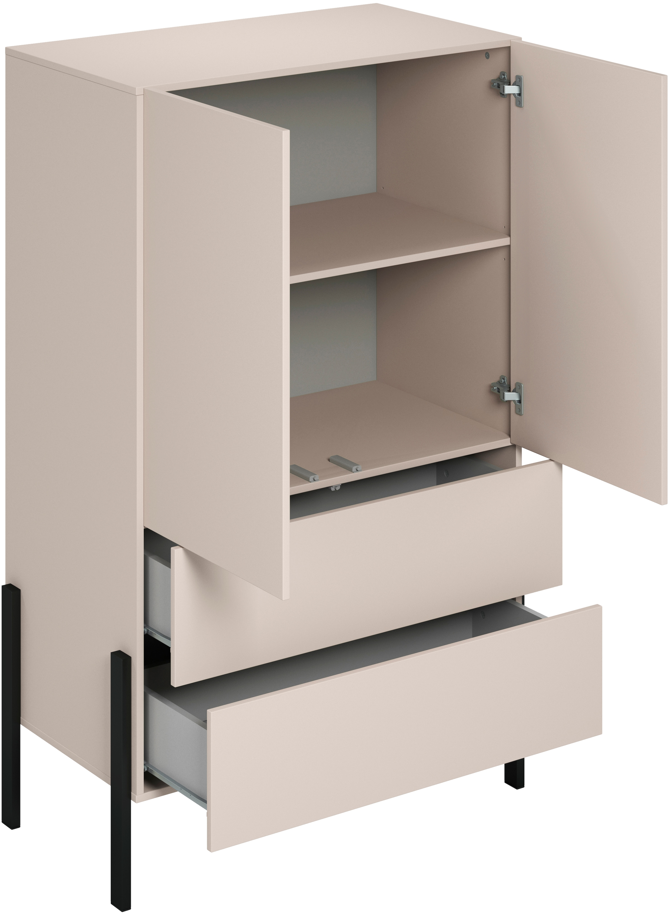 INOSIGN Wäscheschrank »Jukon, moderner griffloser Kleiderschrank, Metallfüsse, Made in Europe«, (90x150x50, ideal für kleine Räume oder Nischen), Mehrzweckschrank,2 Schubladen, 2 Türen, FSC-zertifiziert