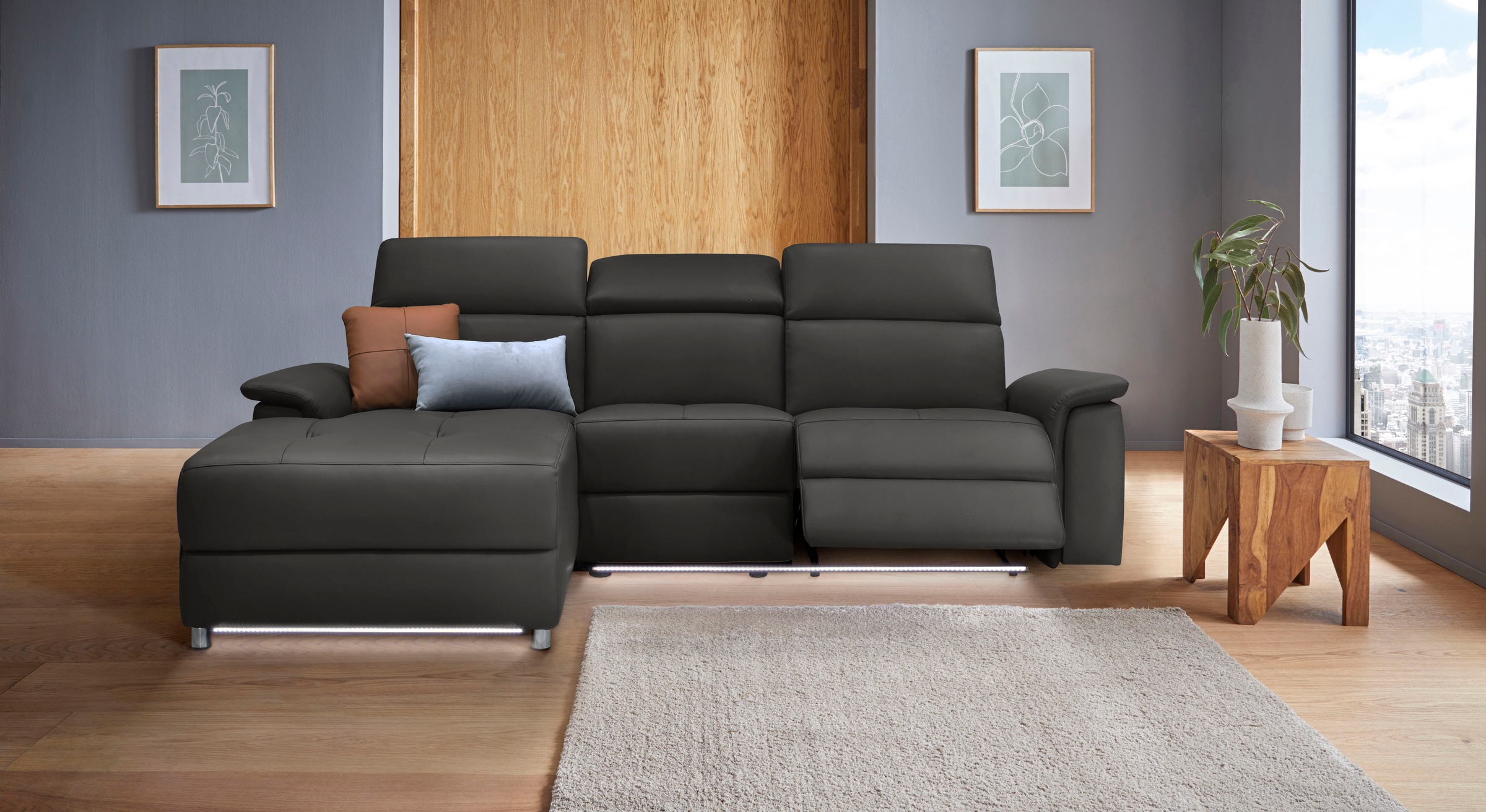 Home affaire Ecksofa »Pareli, L-Form, 259cm,m. Recamiere, Echtleder, Kunstl günstig online kaufen