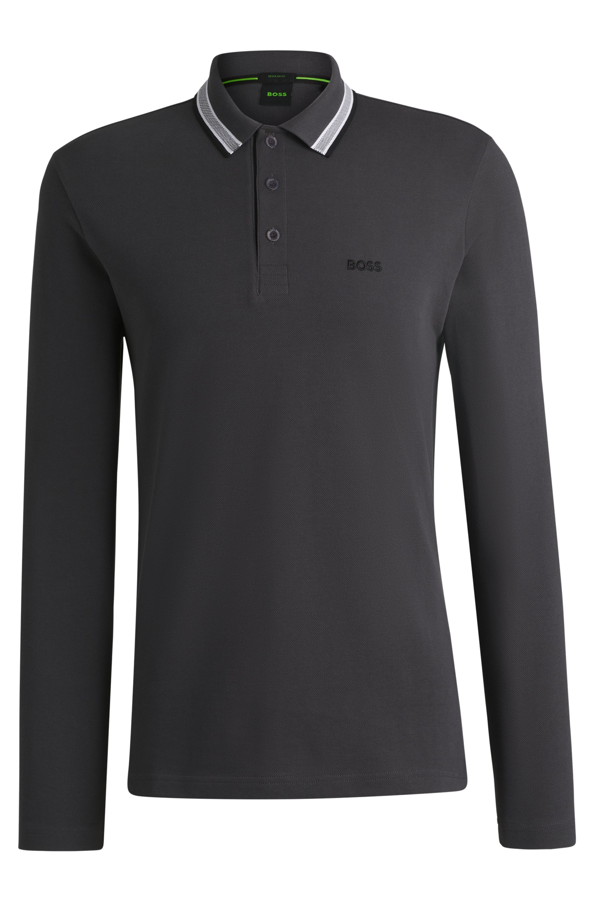 BOSS GREEN Langarm-Poloshirt »Plisy«, mit Streifen am Kragen
