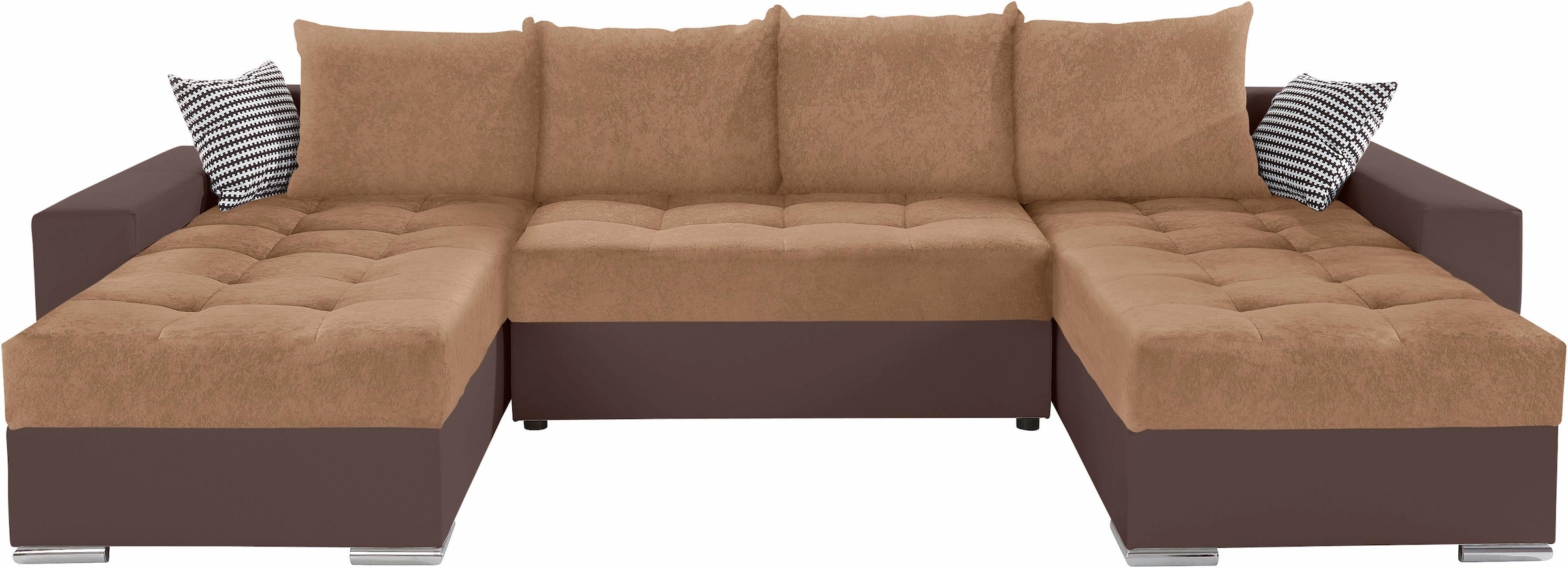COLLECTION AB Wohnlandschaft »XL-Josy U-Form, Breite 313 cm, Kunstleder-Mix, Microfaser«, inkl. Bettfunktion, Bettkasten, mit 4 gleich großen Rückenkissen