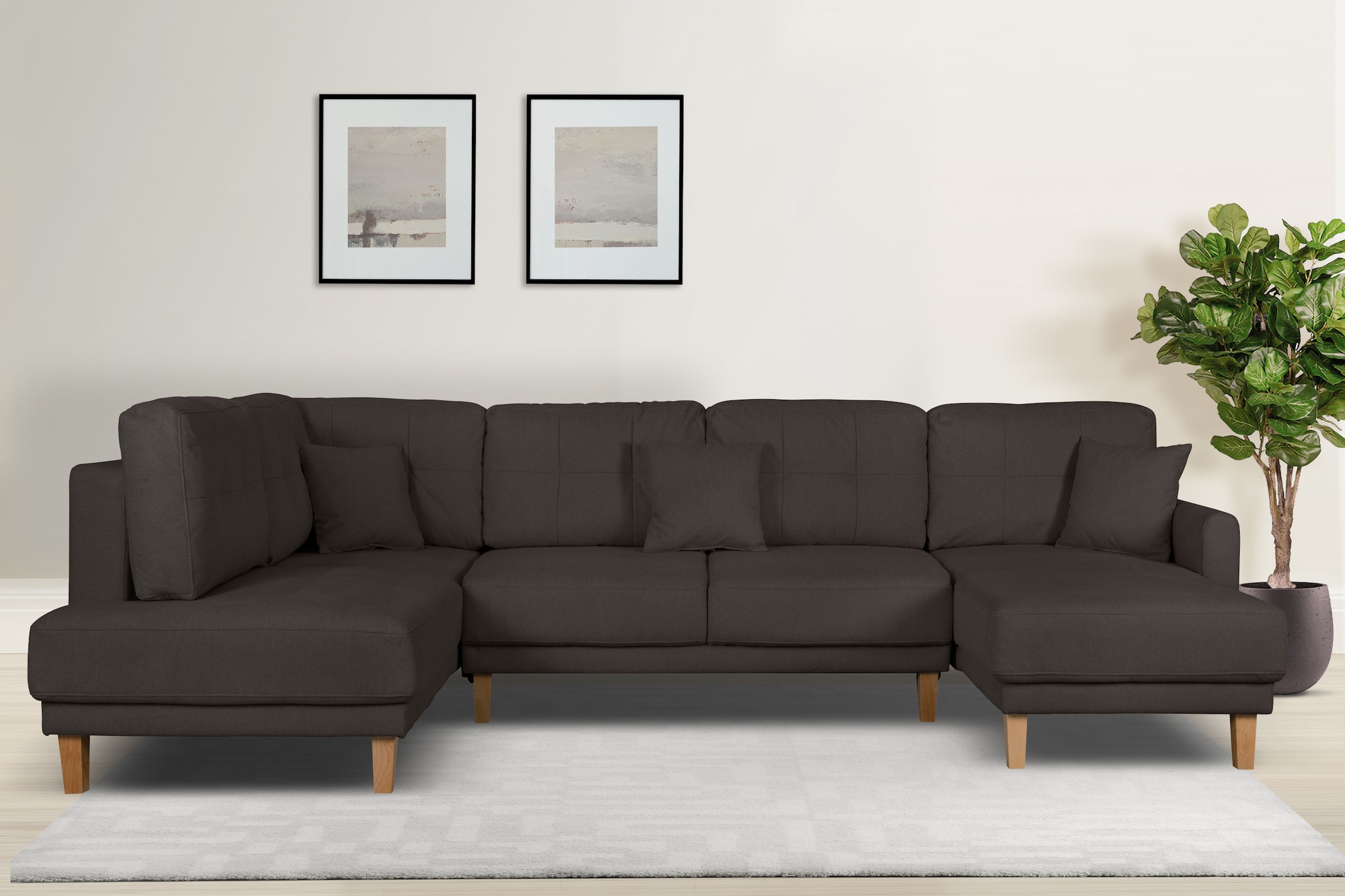 Home affaire Wohnlandschaft »TRIPLO U-Form wahlweise mit Schlaffunktion, B/T/H: 310/192/90 cm«, Schlafsofa, auch mit Bettkasten, Steppung im Rückenkissen