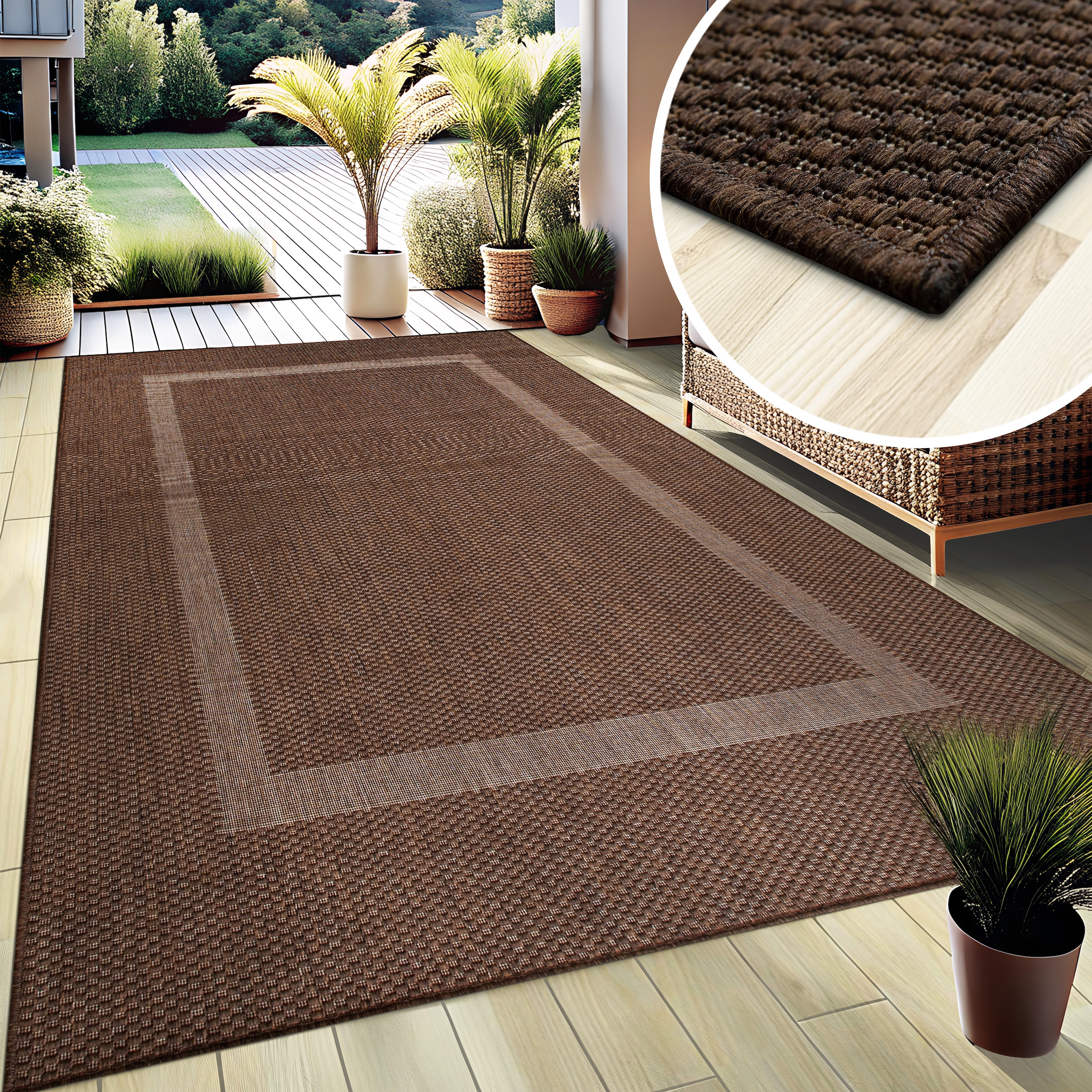 my home Teppich »Venedig Bordüre auch als Läufer erhältlich«, rechteckig, 3 mm Höhe, In- und Outdoor geeignet, Sisal-Optik, Wetterfest & UV-beständig
