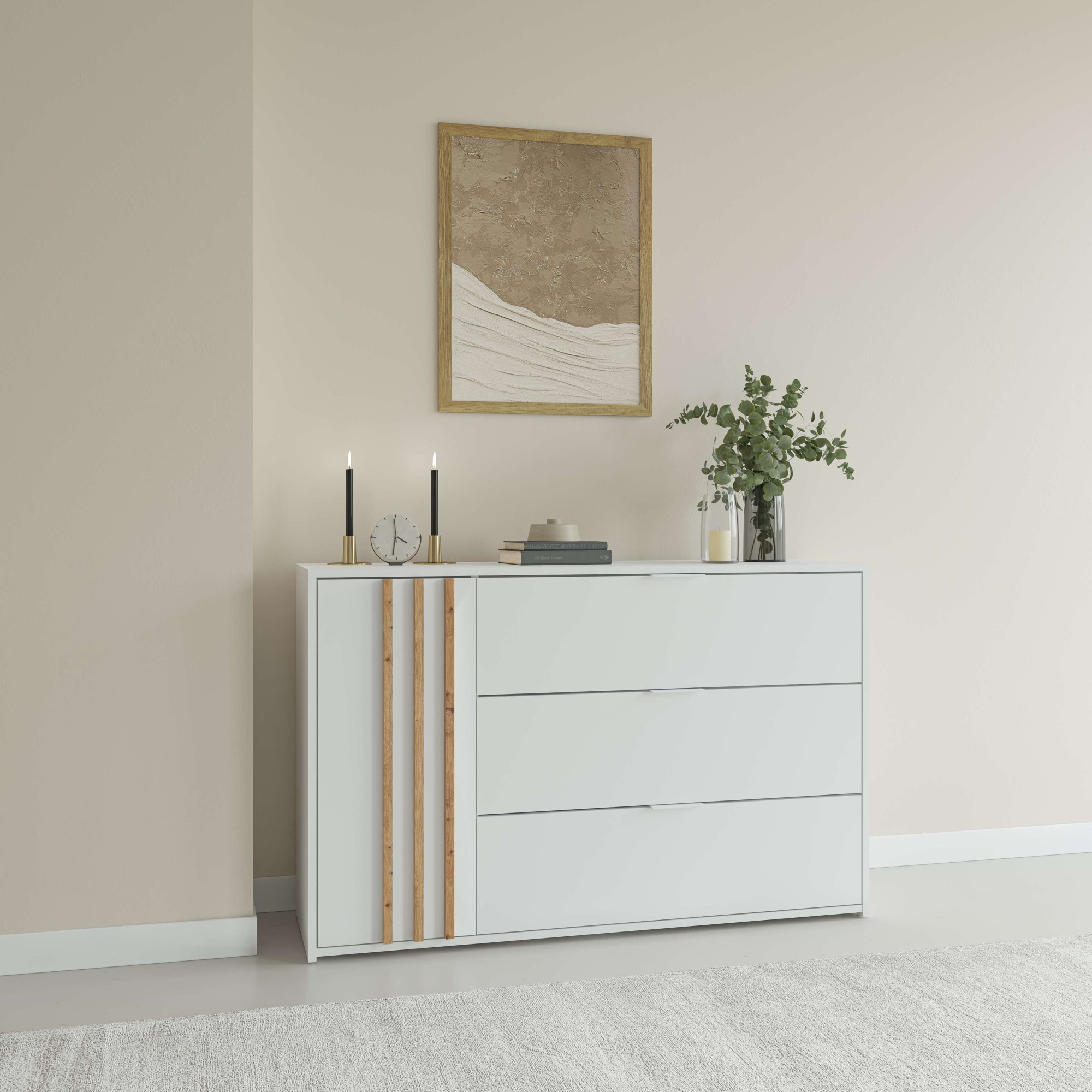 Home affaire Kommode »Kommode Calera mit Drehtür, 3 Schubladen und MDF-Lame günstig online kaufen