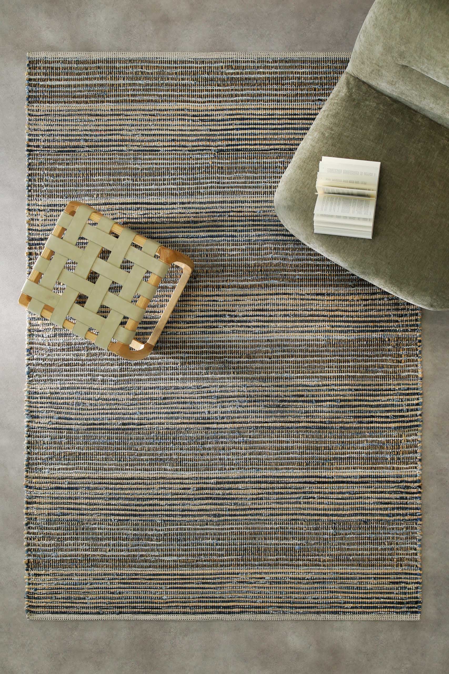 Wecon home Teppich »Denim Feels«, rechteckig, 6 mm Höhe, handgewebt, robust, pflegeleicht, skandi, Natur, Jute, Wohnzimmer