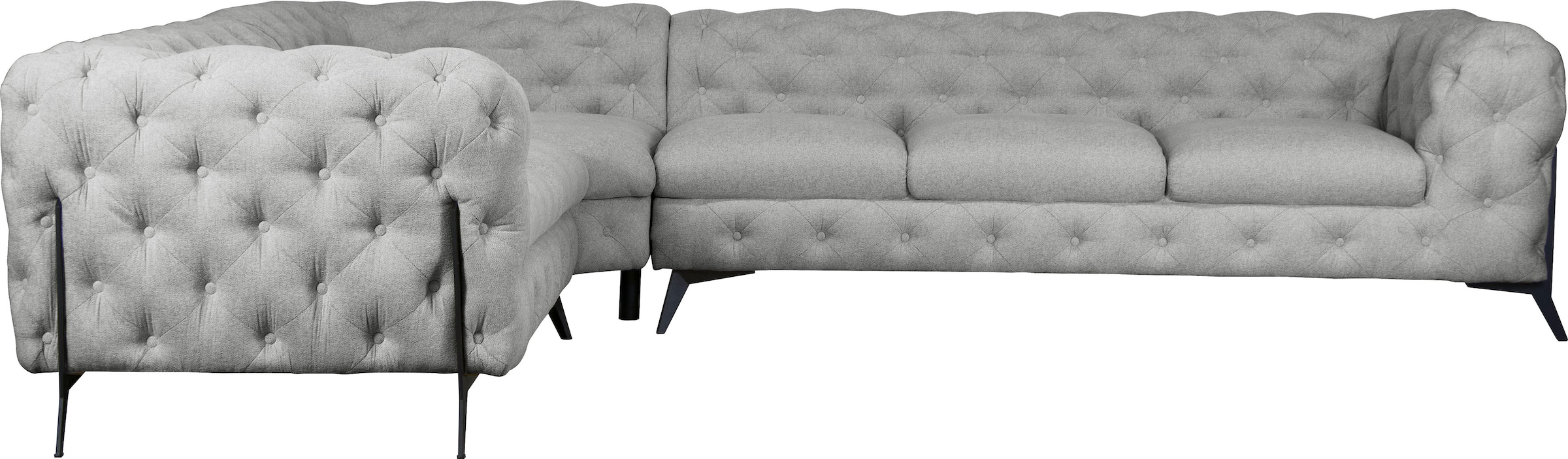 Leonique Chesterfield-Sofa »Amaury L-Form«, großes Ecksofa, Chesterfield-Optik, Breite 323 cm, Fußfarbe wählbar