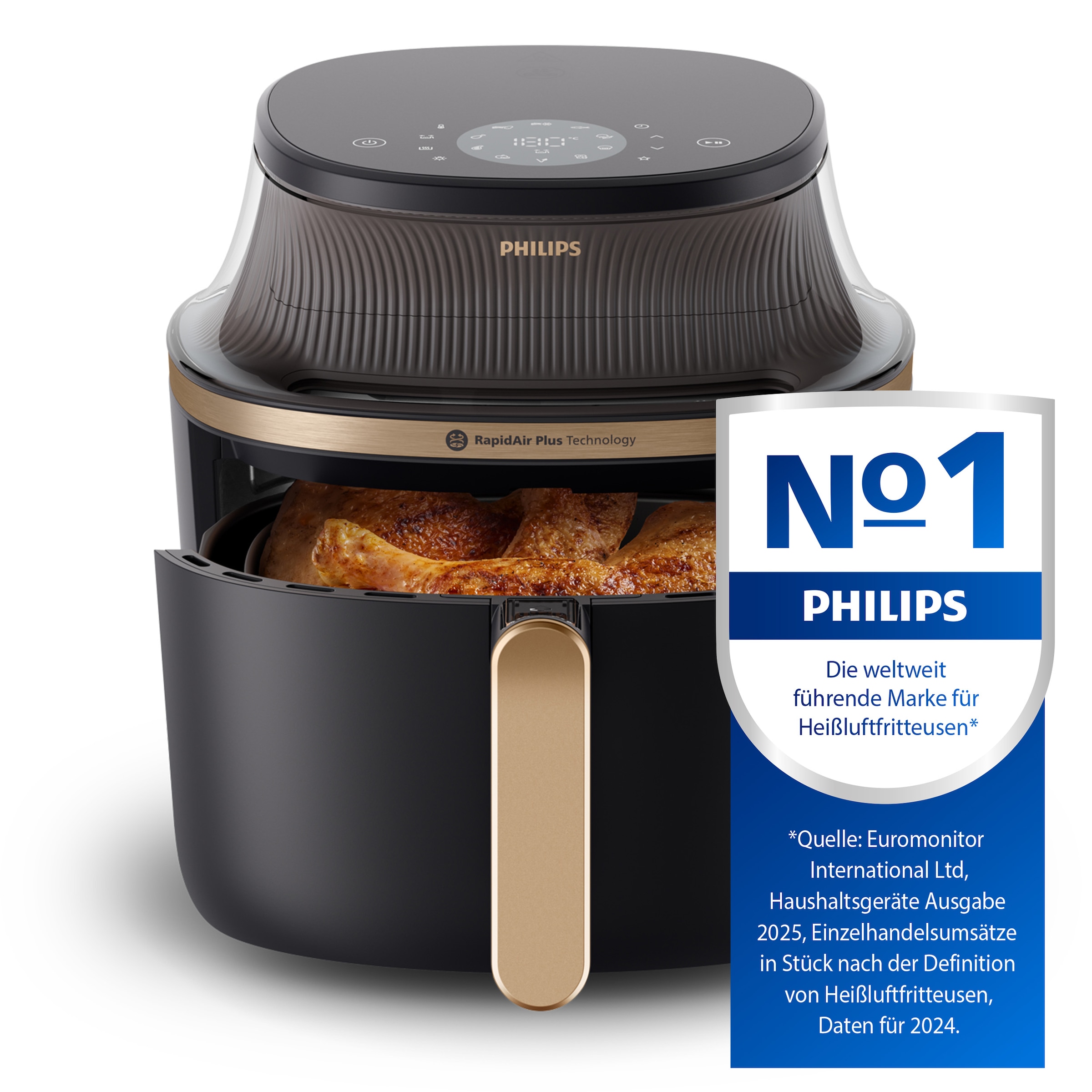 Philips Heißluftfritteuse »Airfryer 3000 NA332/00, mit 6.2L, Sichtfenster«, 1700 W, RapidAir Plus Technologie und 16 Kochfunktionen; Schwarz/Kupfer