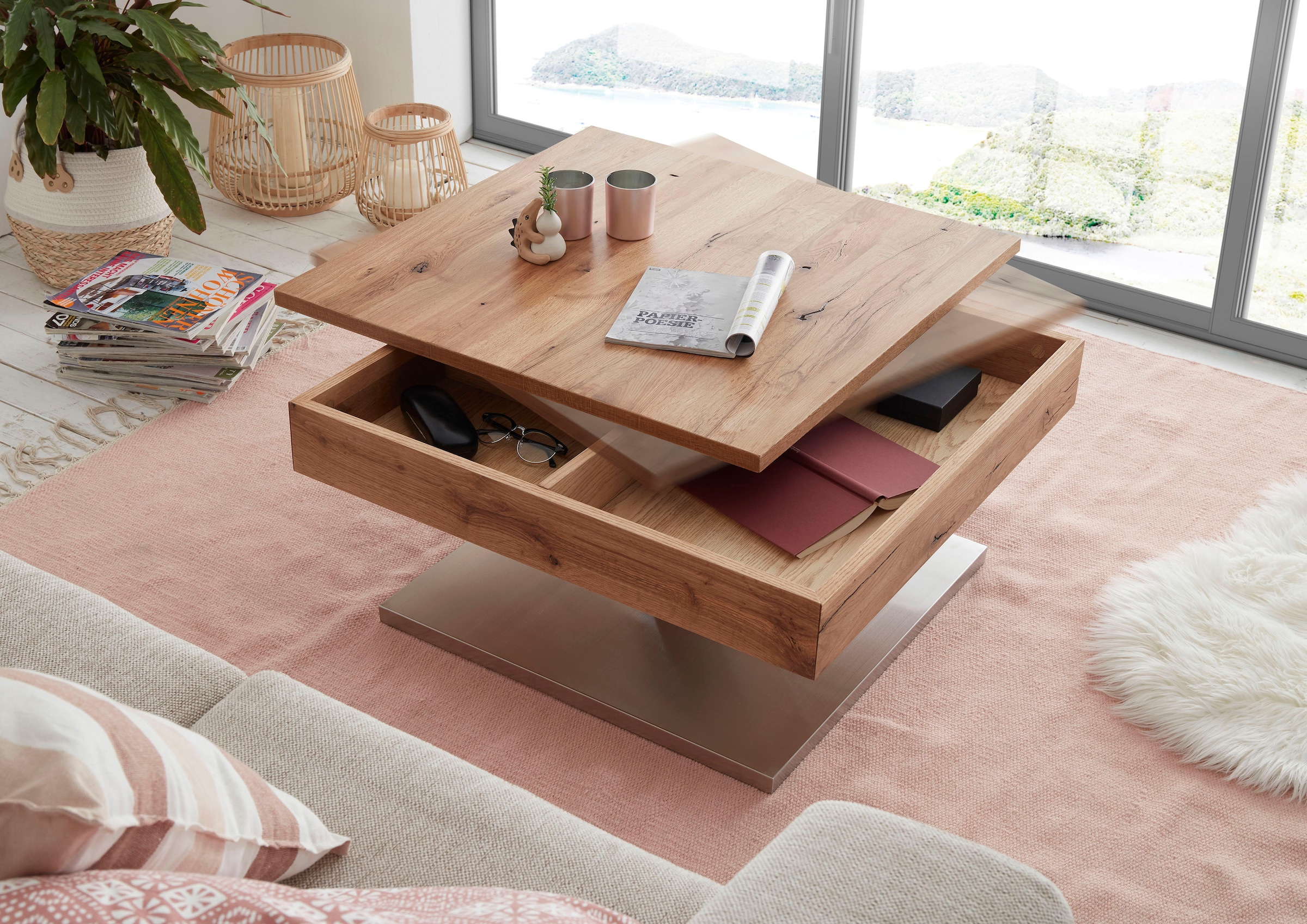 MCA furniture Couchtisch »Monrovia«, Tischplatte drehbar mit Innenfach, Asteiche furniert