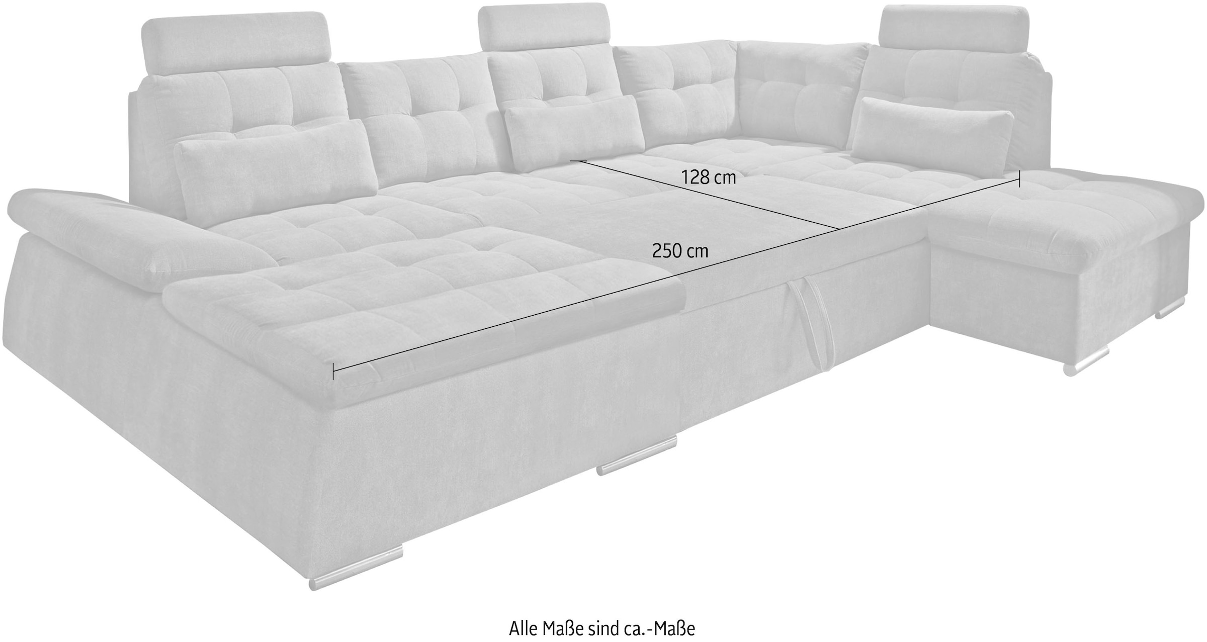 ED EXCITING DESIGN Wohnlandschaft »Nalo U-Form mit Bettfunktion, Bettkasten«, Armteilverstellung, Kopfstützen & 3 Nierenkissen