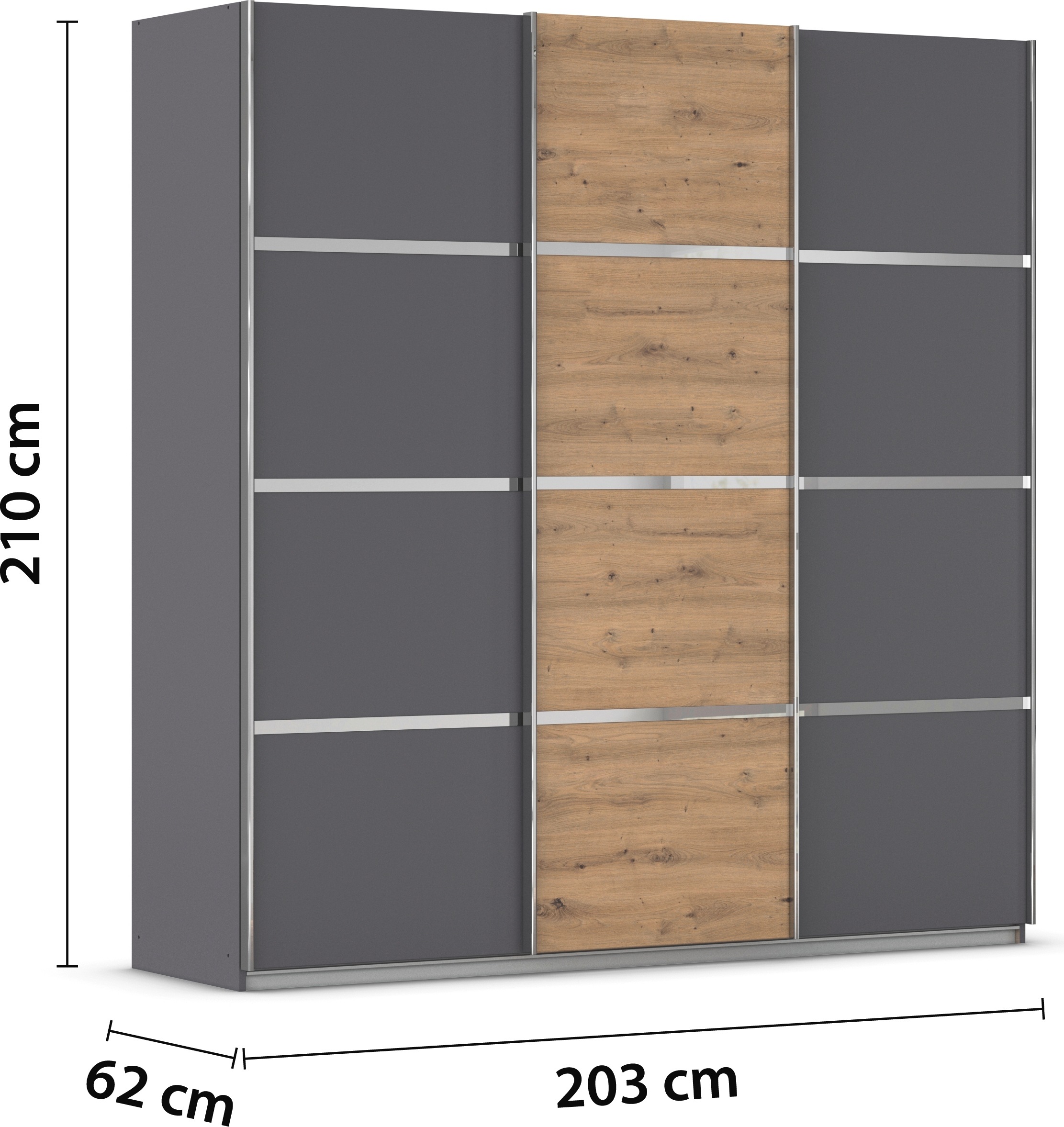 rauch Kleiderschrank »Schwebetürenschrank OTTO´s Choice Garderobe Schrank TOP ANGEBOT Avola«, (in 3 verschiedenen Ausstattungen BASIC/CLASSIC/PREMIUM), mit eleganten Zierleisten in Chrom, Schwarz oder Weiß MADE IN GERMANY