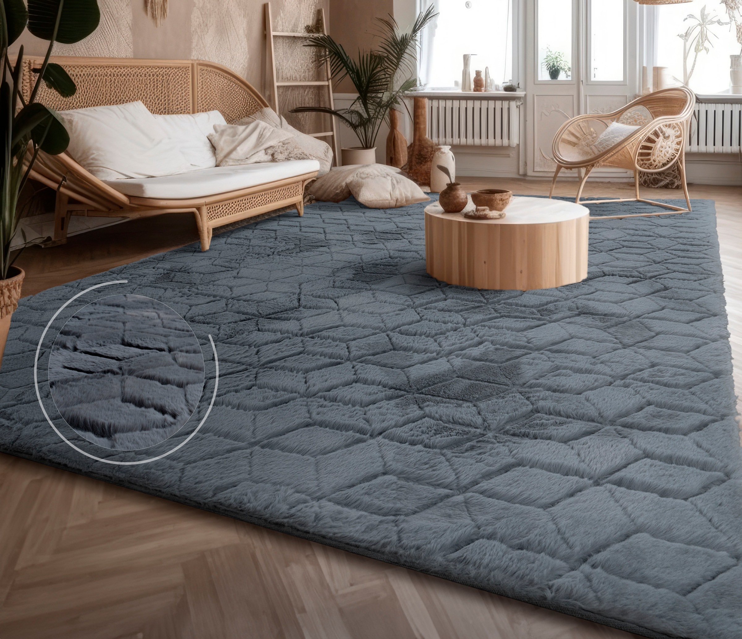 Paco Home Hochflor-Teppich »Arnheim 745«, rechteckig, 26 mm Höhe, Uni Farben, modernes geometrisches Design, besonders weich
