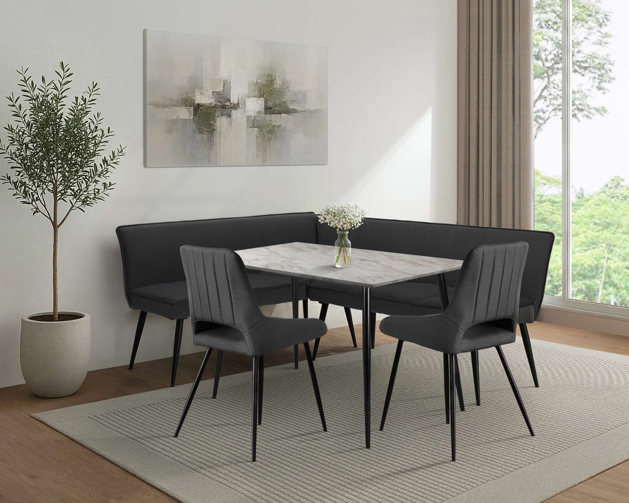 OTTO home Eckbankgruppe »Danny/Ianna/Derrek« Set, Eckbankgruppe mit Tisch, Eckbank, Stühle, 4 tlg. Sitzgruppe, Eckbank und Stühle bequem gepolstert, Tisch 120x80 cm