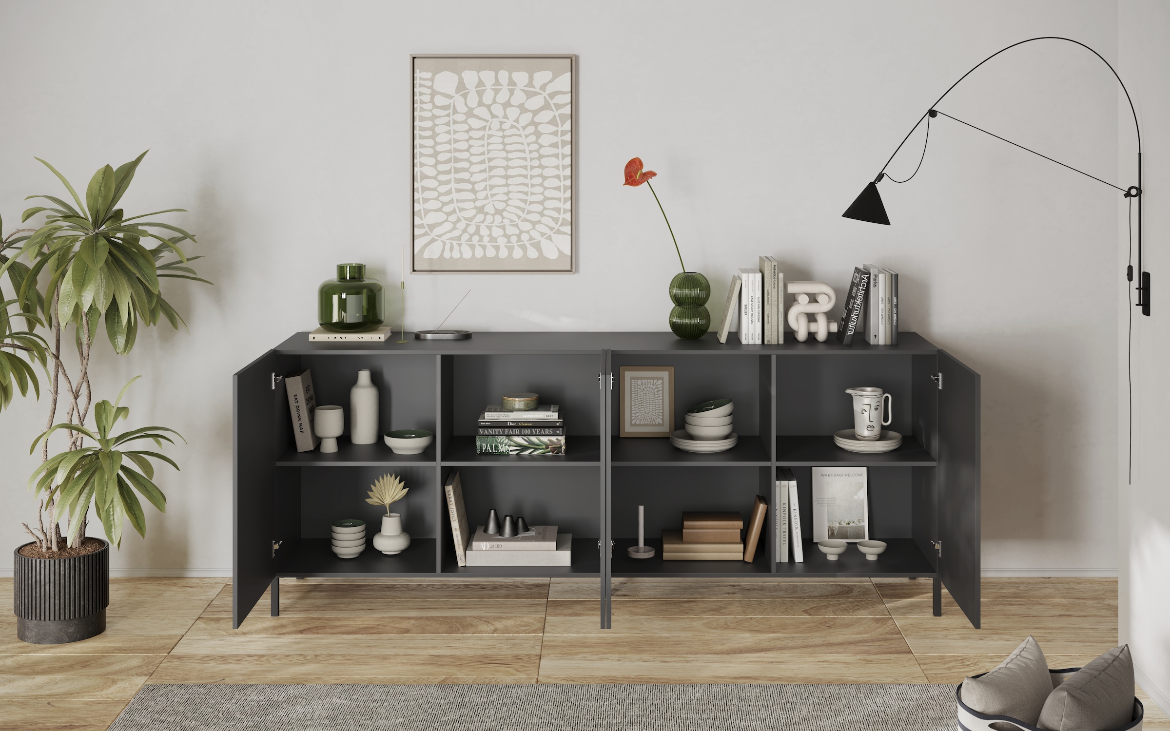 INOSIGN Sideboard »Snake Breite 241 cm, moderne Kommode mit 4 Türen«, Anrichte mit viel Stauraum, Front mit besonderem Siebdruck