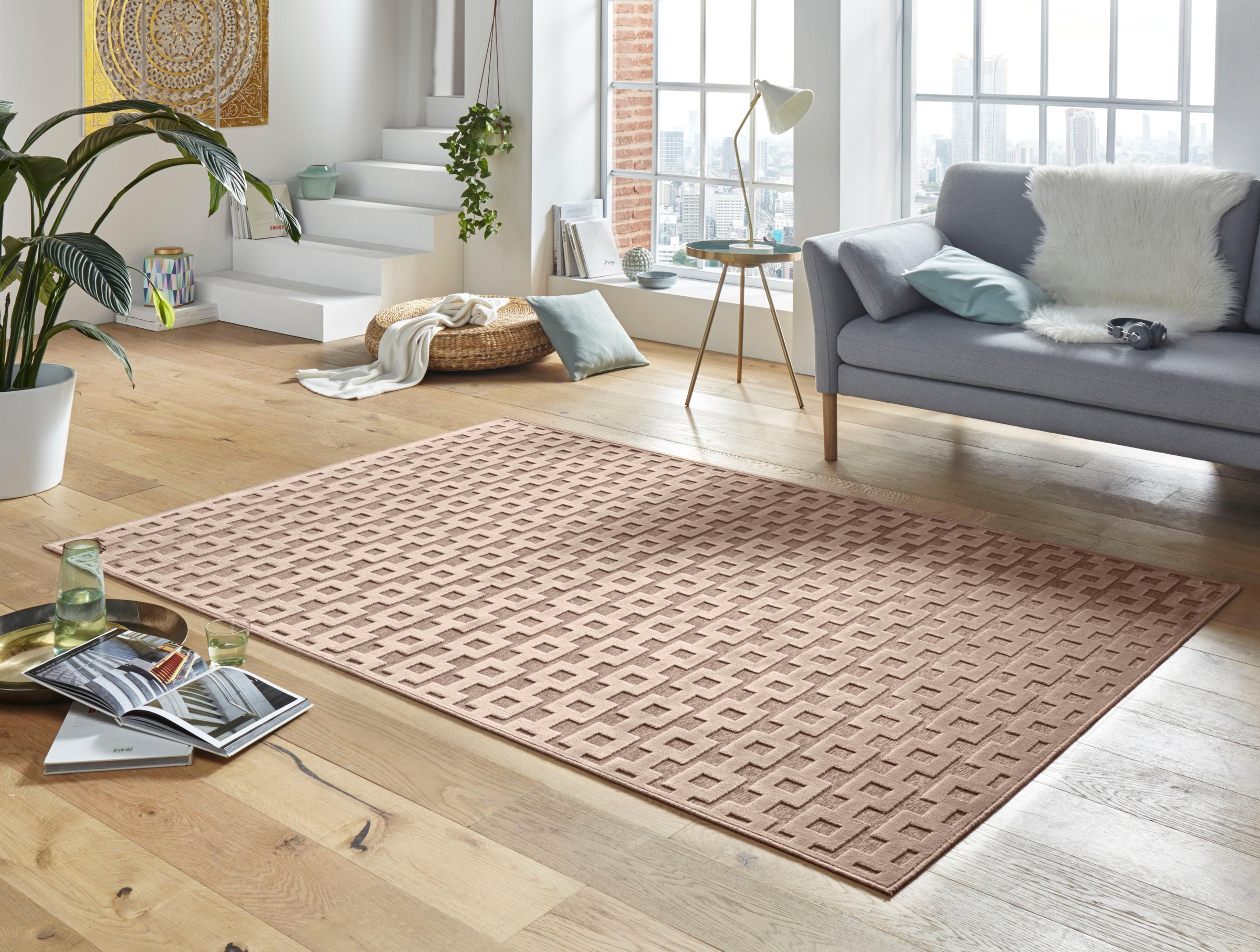 HANSE Home Teppich »Bouton«, rechteckig, 4 mm Höhe, Viskose, Relief Optik, Hoch-Tief Struktur, Robust, Pflegeleicht