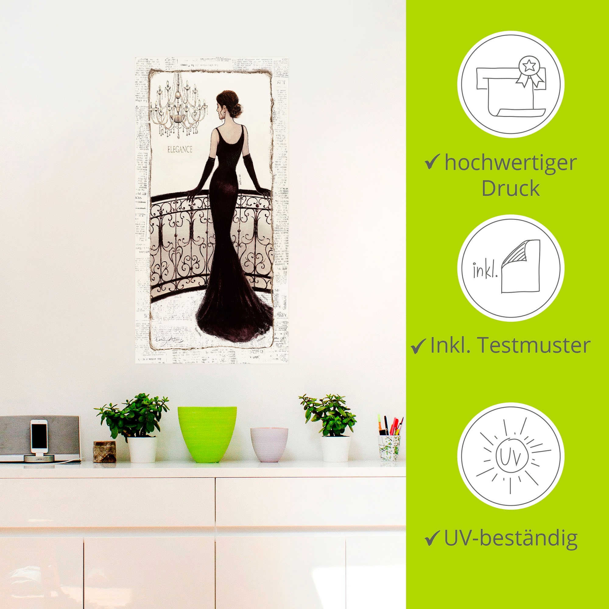 Artland Wandbild »Die schöne in Schwarz«, Frau, (1 St.), als Leinwandbild, Poster, Wandaufkleber in verschied. Größen