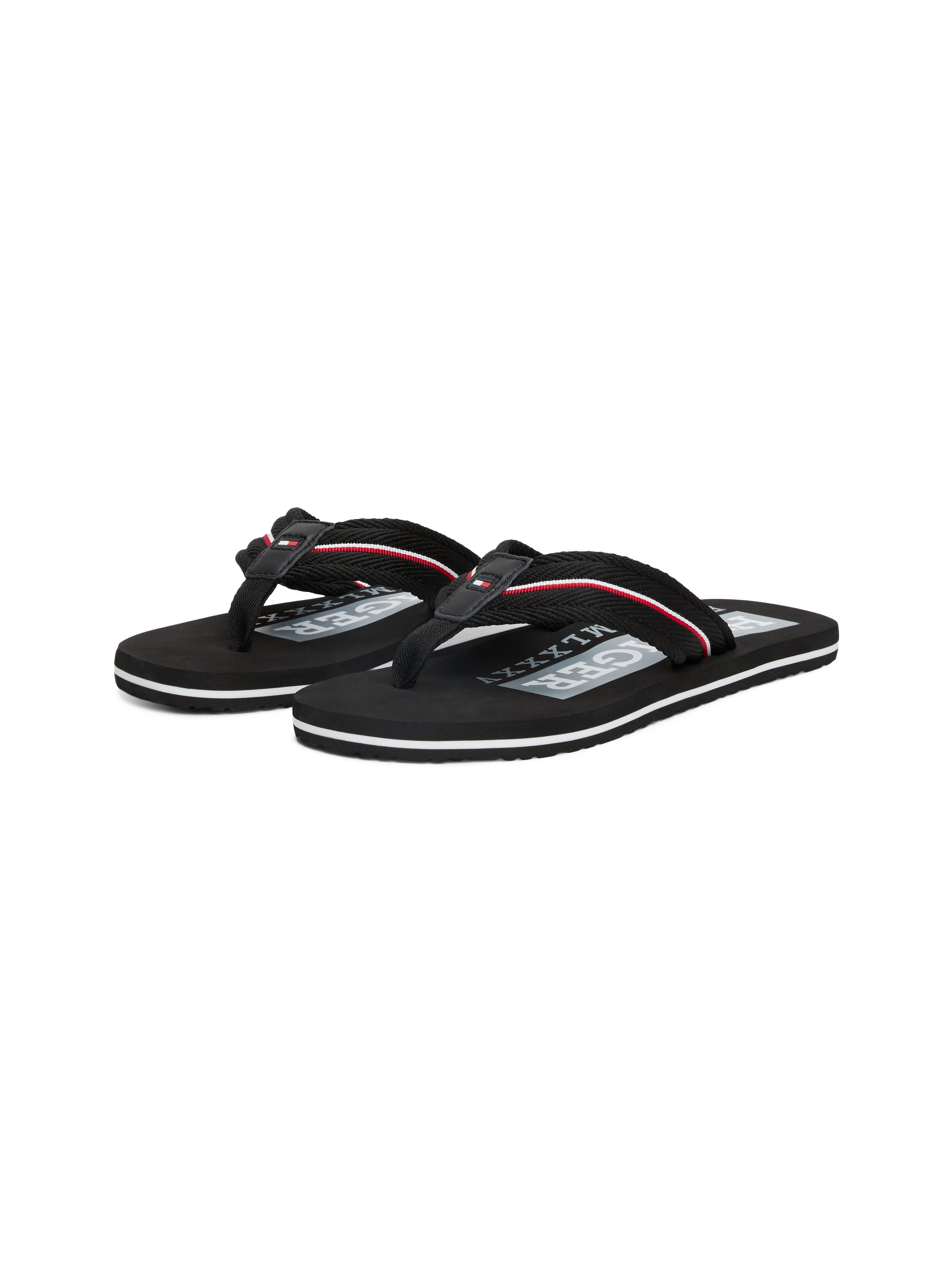 Tommy Hilfiger Zehentrenner »CORPORATE HILFIGER BEACH SANDAL«, Dianette, Sommerschuh, Flats, Bequemschuh mit Streifen