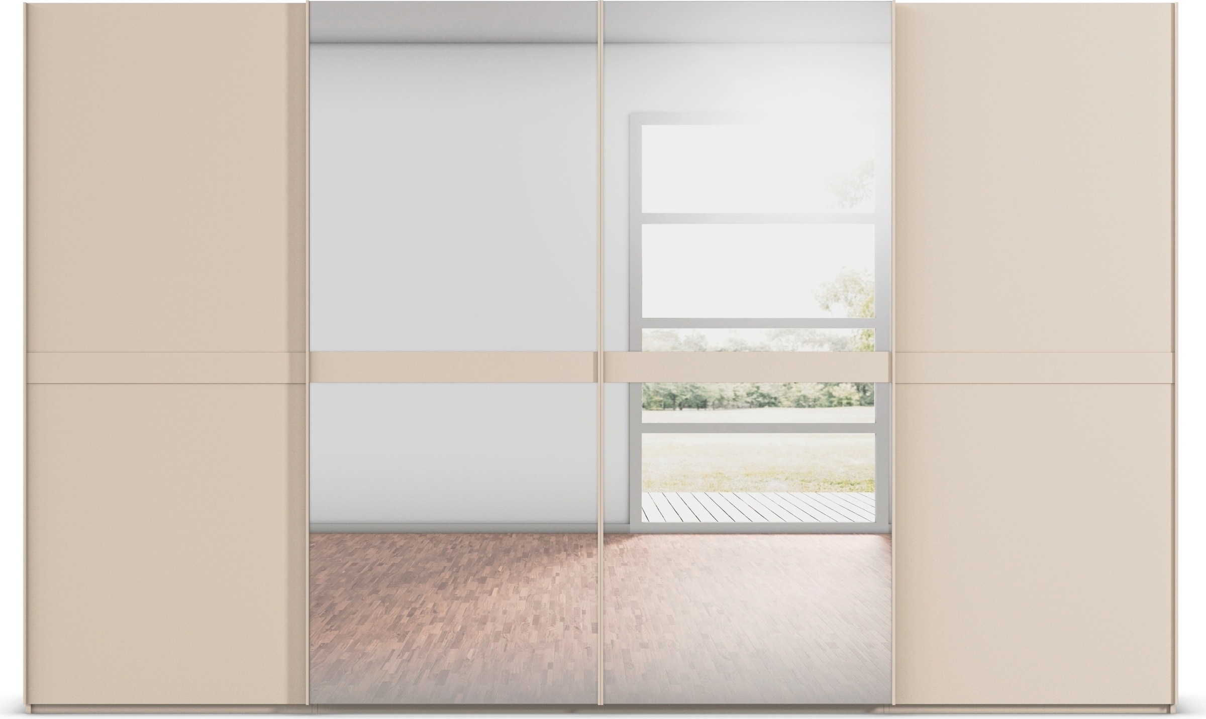 rauch Schwebetürenschrank »Kleiderschrank Schrank Garderobe Schlafzimmerschrank SCALE-LINE«, edle Optik mit Bauchbinde in Korpusfarbe mit Spiegel MADE IN GERMANY