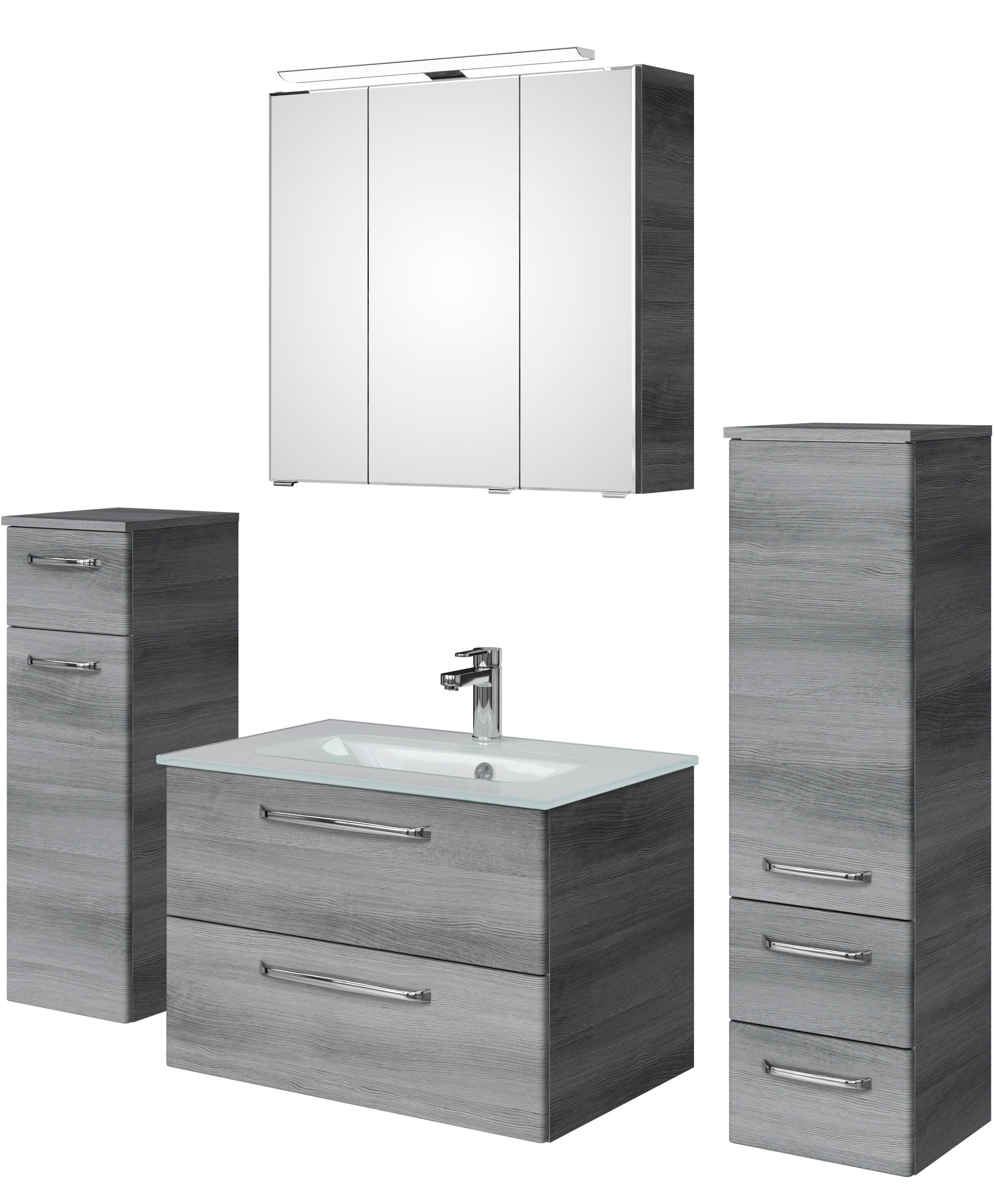 Saphir Badmöbel-Set »Badmöbel-Set Trentino 4-teilig Glas-Waschtisch mit LED günstig online kaufen