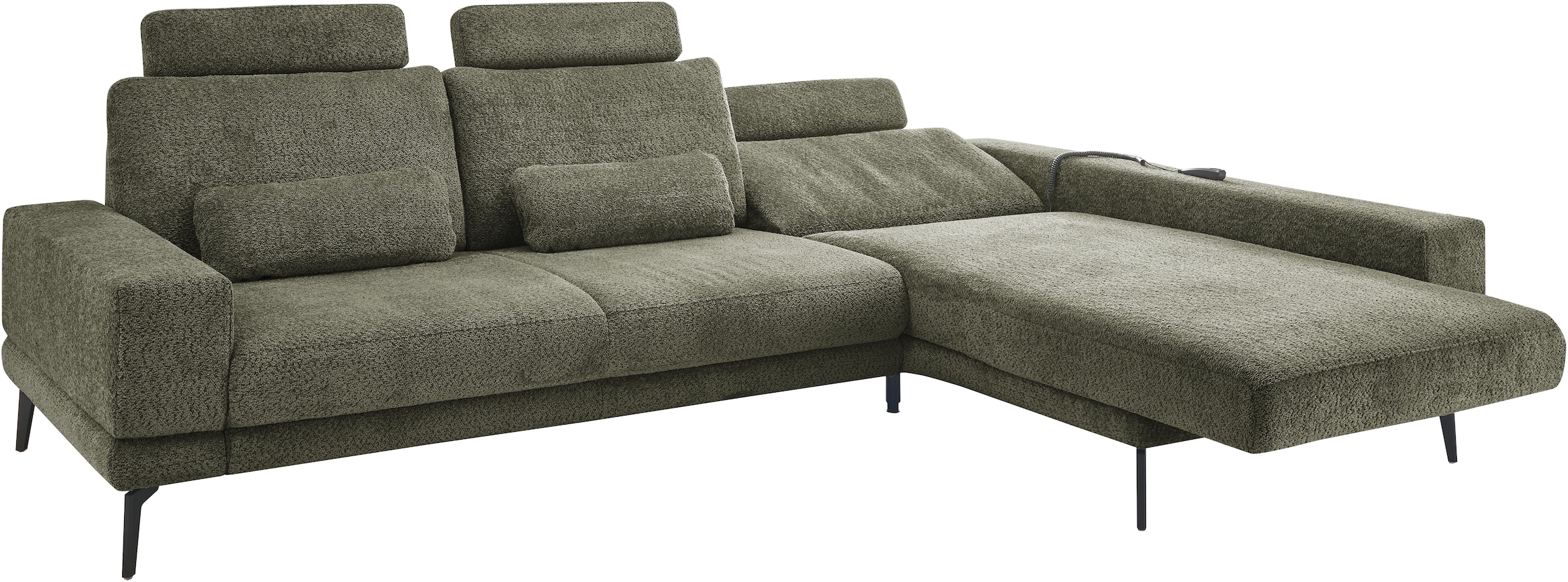 set one by Musterring Ecksofa »SO 3600, inkl motor. Sitztiefenverstellung, Kopfstützen, Nierenkissen«, Sitzhöhe 44 cm, Federkern, Breite 293 x Tiefe 180 cm, Kama olive