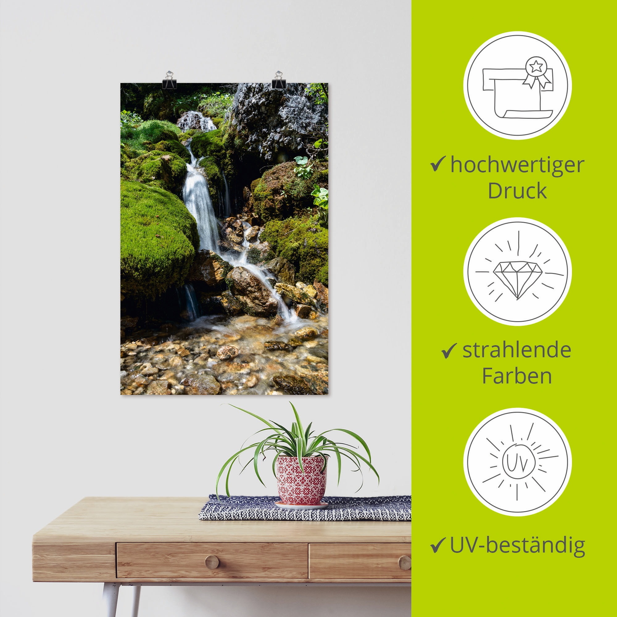 Artland Wandbild »Kleiner Wasserfall in den Bergen« Gewässer 1 Stk. tlg. als Leinwandbild, Poster in verschied. Größen