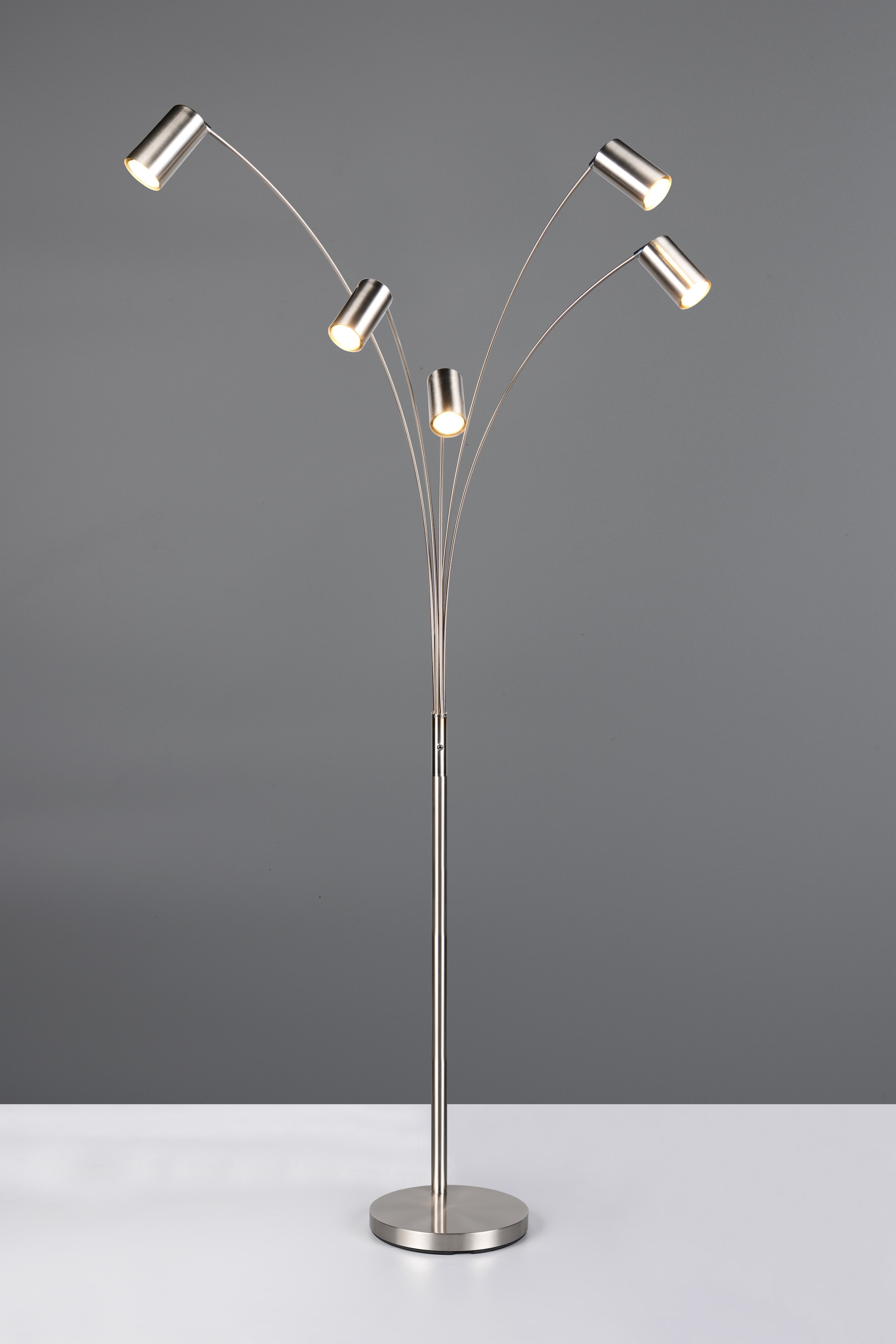 TRIO Leuchten Stehlampe »MARLEY, 5-flammige Bogenleuchte, exkl 5x GU10 max 10W, Kippschalter«, 5 flammig, Leuchtmittel GU10 | Leuchtmittel wechselbar, Höhe 200 cm, Leuchtenarme flexibel verstellbar Leseleuchte Stehleuchte