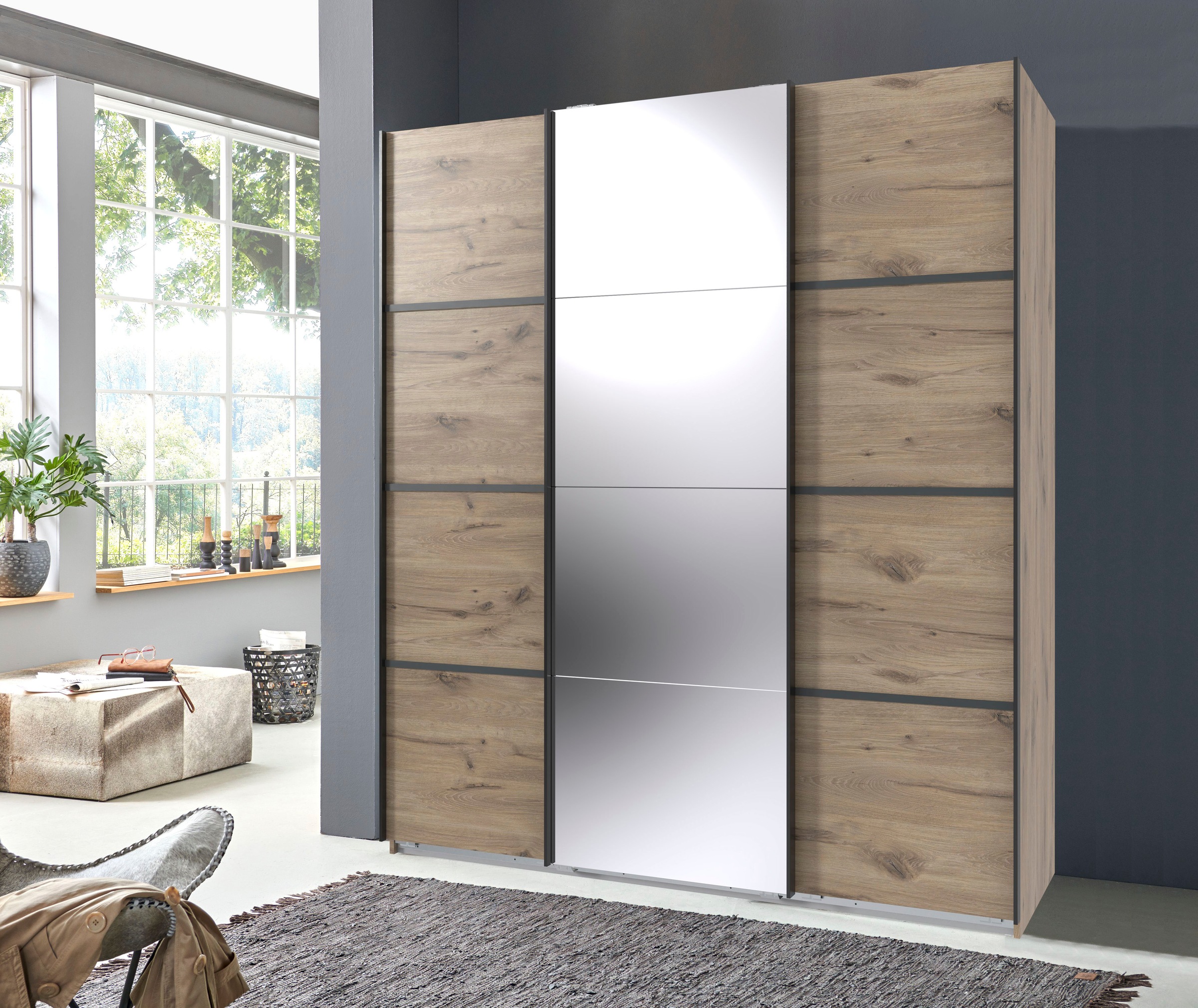 Wimex Schwebetürenschrank »Jork Kleiderschrank mit Spiegel, schwarze Metall günstig online kaufen
