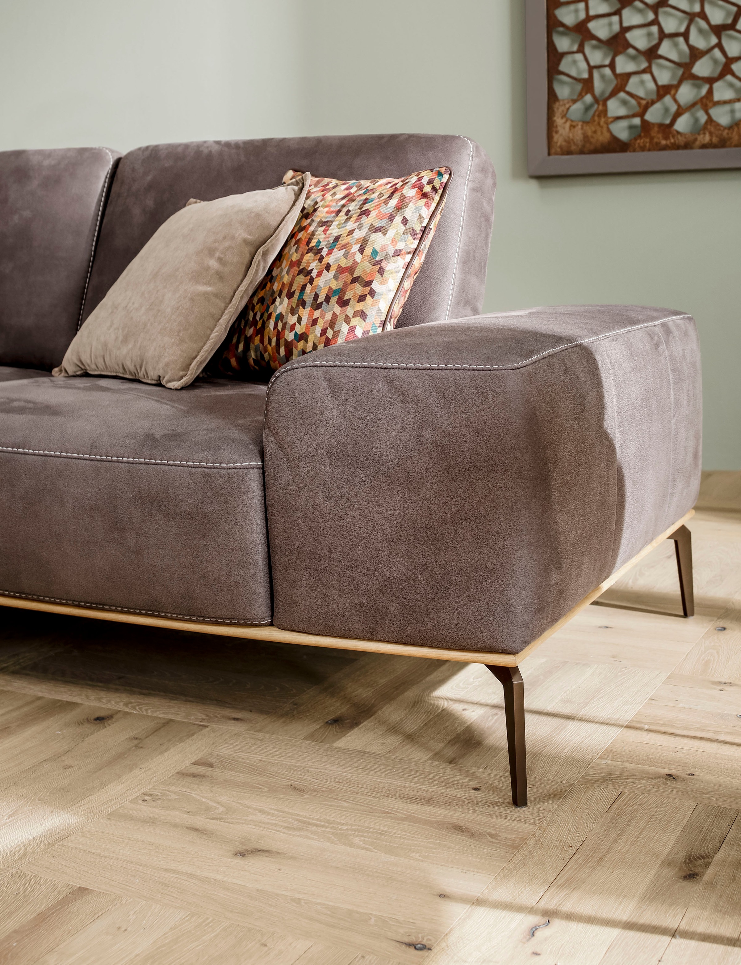 W.SCHILLIG Ecksofa »run, Designsofa mit tollem Sitzkomfort, L-Form«, mit Holzsockel, Füße in Bronze pulverbeschichtet, Breite 299 cm