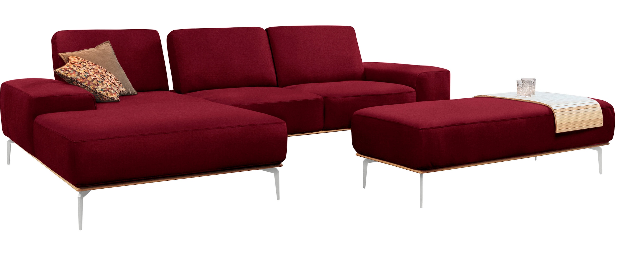 W.SCHILLIG Ecksofa »run, Designsofa mit tollem Sitzkomfort, bequem, L-Form«, mit elegantem Holzsockel, Füße in Chrom glänzend, Breite 319 cm