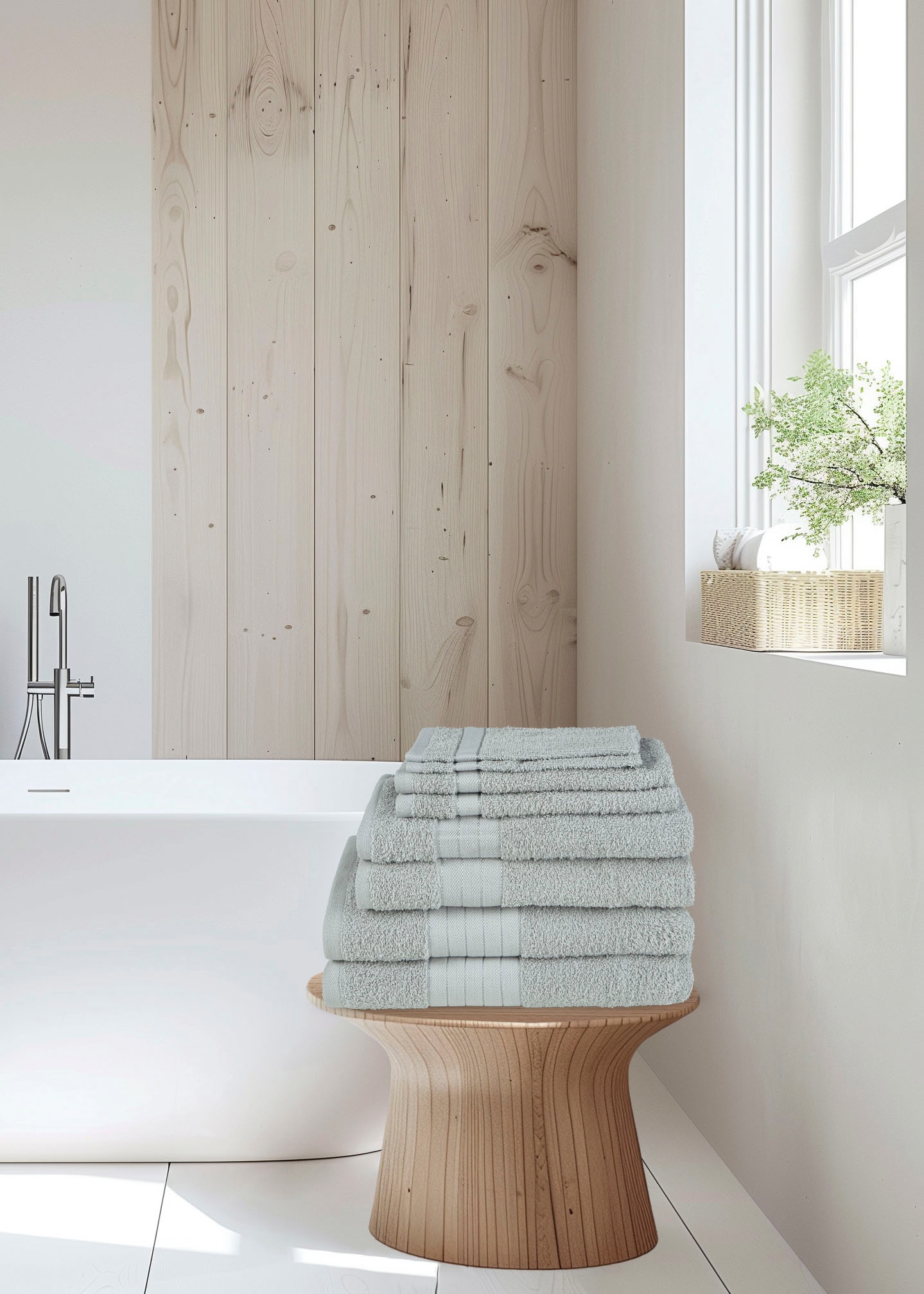 Emotion Handtuch Set »Uni«, (8 St., 2 Badetücher-2 Gästetücher-2 Handtücher-2 Waschlappen), Baumwolle, Walkfrottee, Bordüre, 500 GSM, Einfarbig, ohne Aufhängung