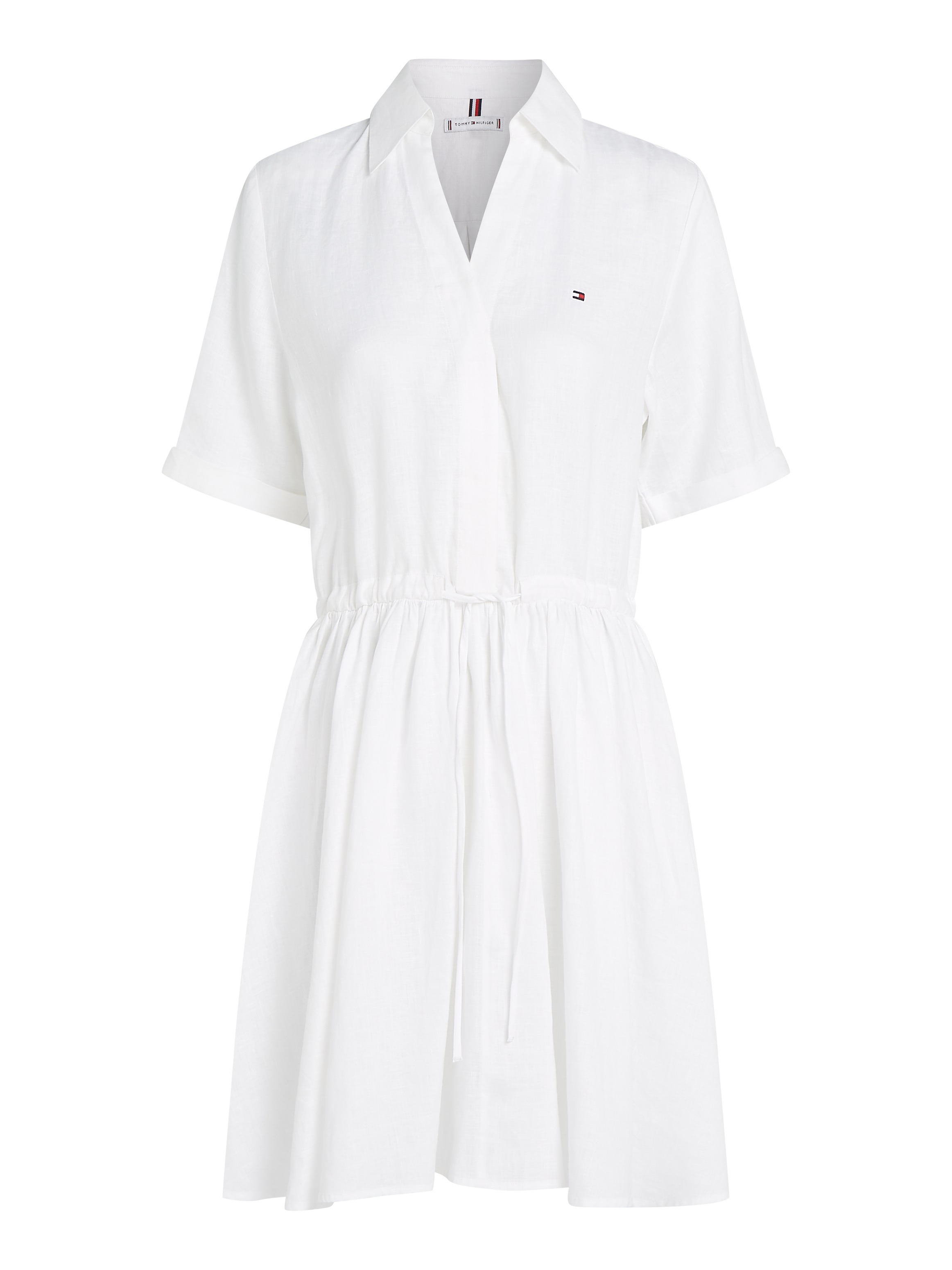 Tommy Hilfiger Hemdblusenkleid »ESS LINEN S/S SHORT DRESS«, mit Tunnelzug in der Taille, mit Rückenfalte,kühlendes Premium Leinen