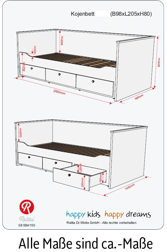 Relita Einzelbett wahlweise mit o. ohne Lattenrost und Federkern- o. Kaltschaum-Matratze