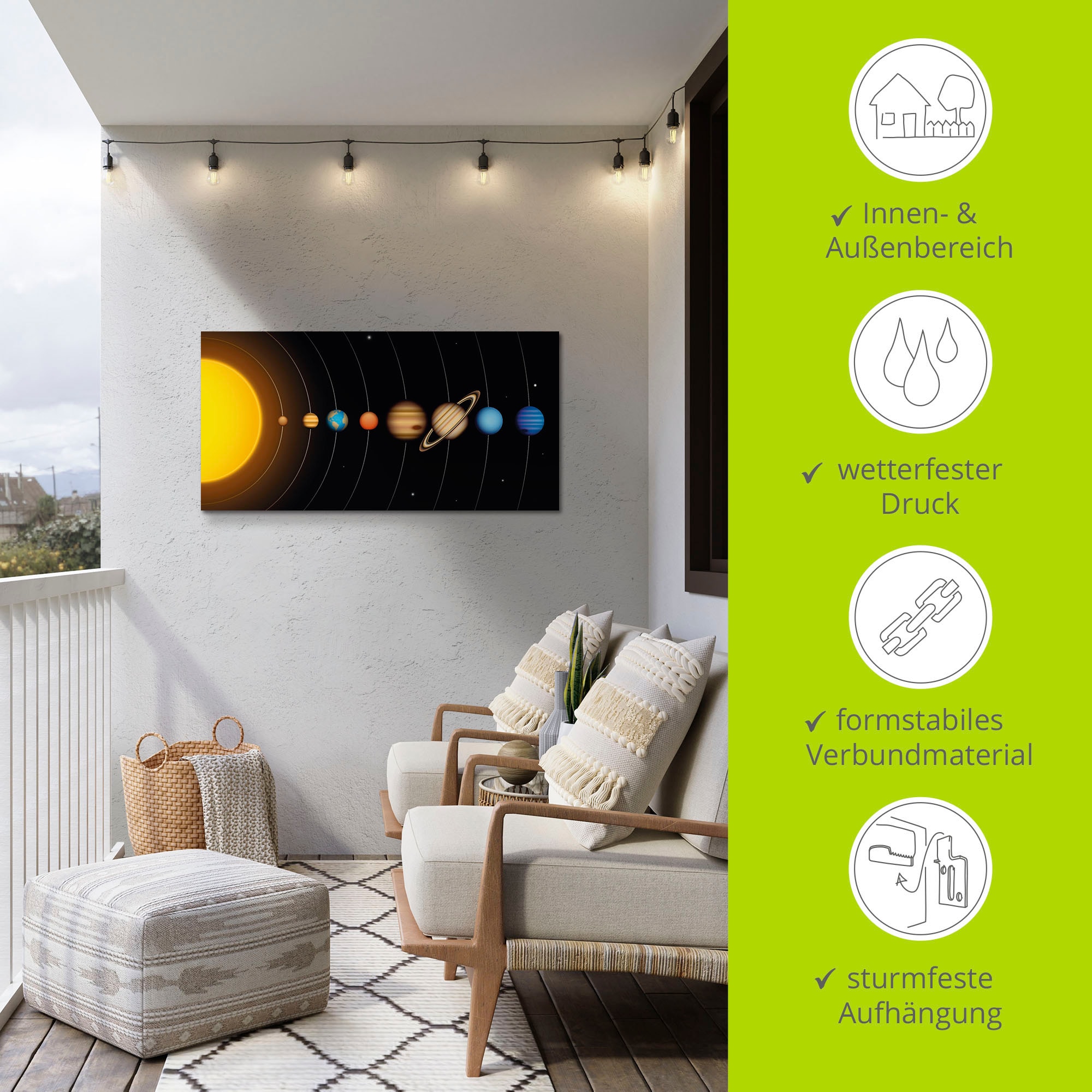 Artland Wandbild »Vector Sonnensystem mit Planeten«, Sonnensystem, (1 St.), als Alubild, Outdoorbild, Leinwandbild, Poster, Wandaufkleber