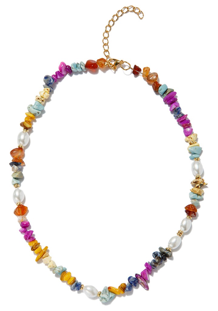 Firetti Collier »Schmuck Geschenk Halsschmuck Halskette Edelstein Farbstein Achat«, mit Achat, Sodalith, Karneol, Quarz - mit Perle (imitiert)
