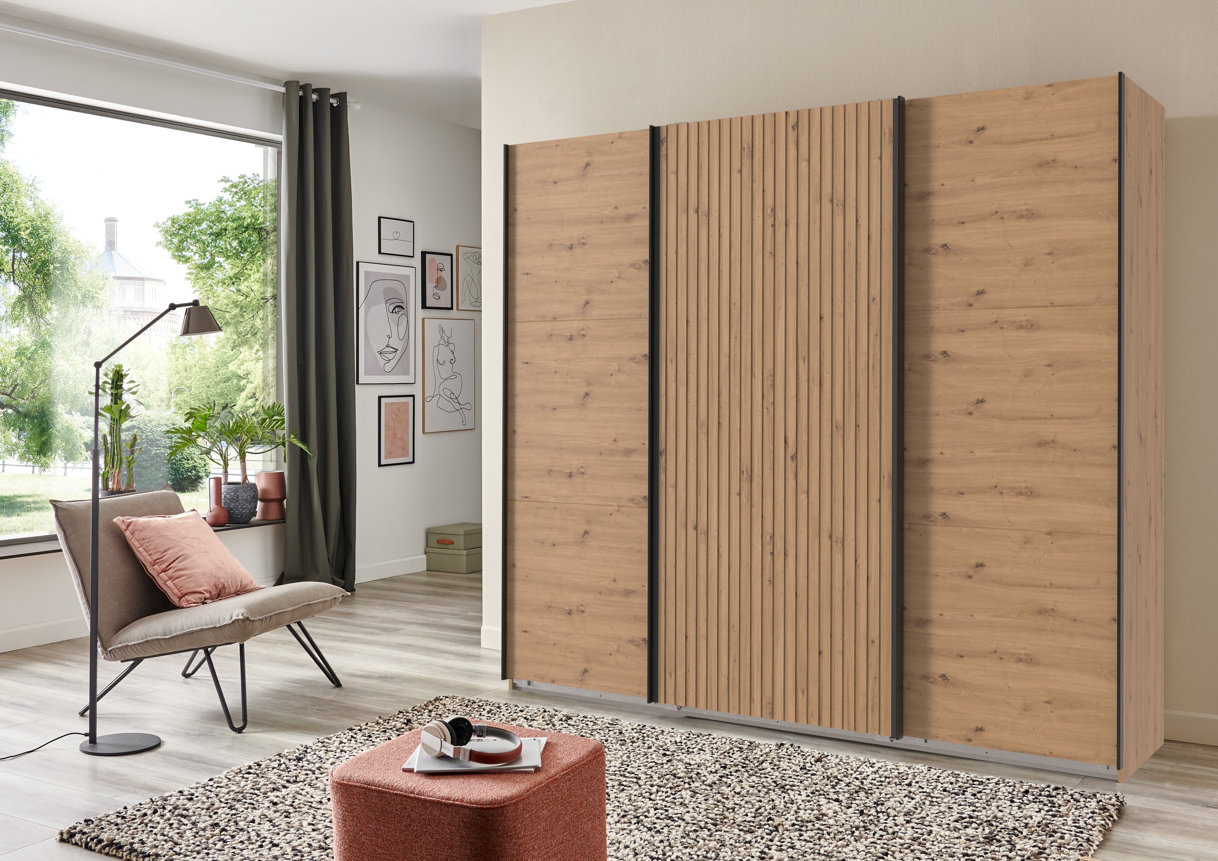 Wimex Schwebetürenschrank »Andorra by fresh to go«, Mit 3D-Leisten für Akustikpaneel-Optik