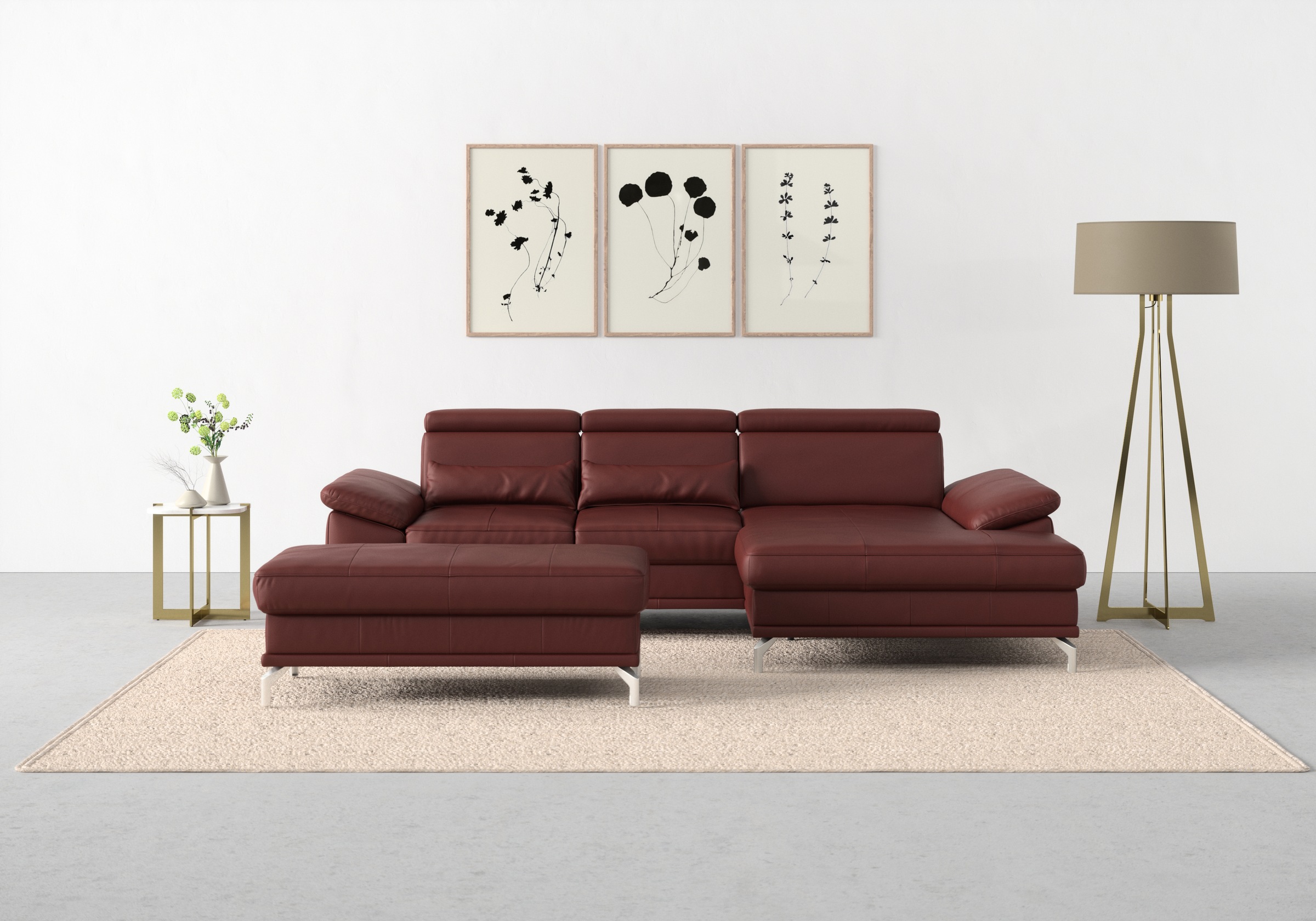 sit&more Ecksofa »Cabrio L-Form, mit Sitztiefenverstellung, Arm- und Kopfteilverstellung«, 2 Nierenkissen, Federkern, optional Bettfunktion und Stauraum