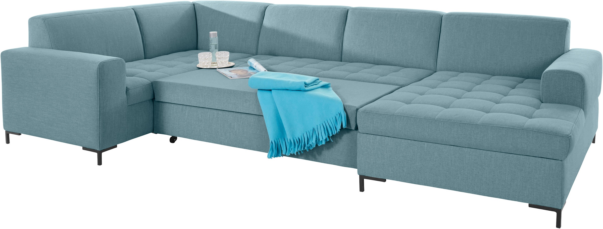 OTTO products Wohnlandschaft »Grazzo U-Form«, hochwertige Stoffe aus recyceltem Material, Steppung im Sitzbereich