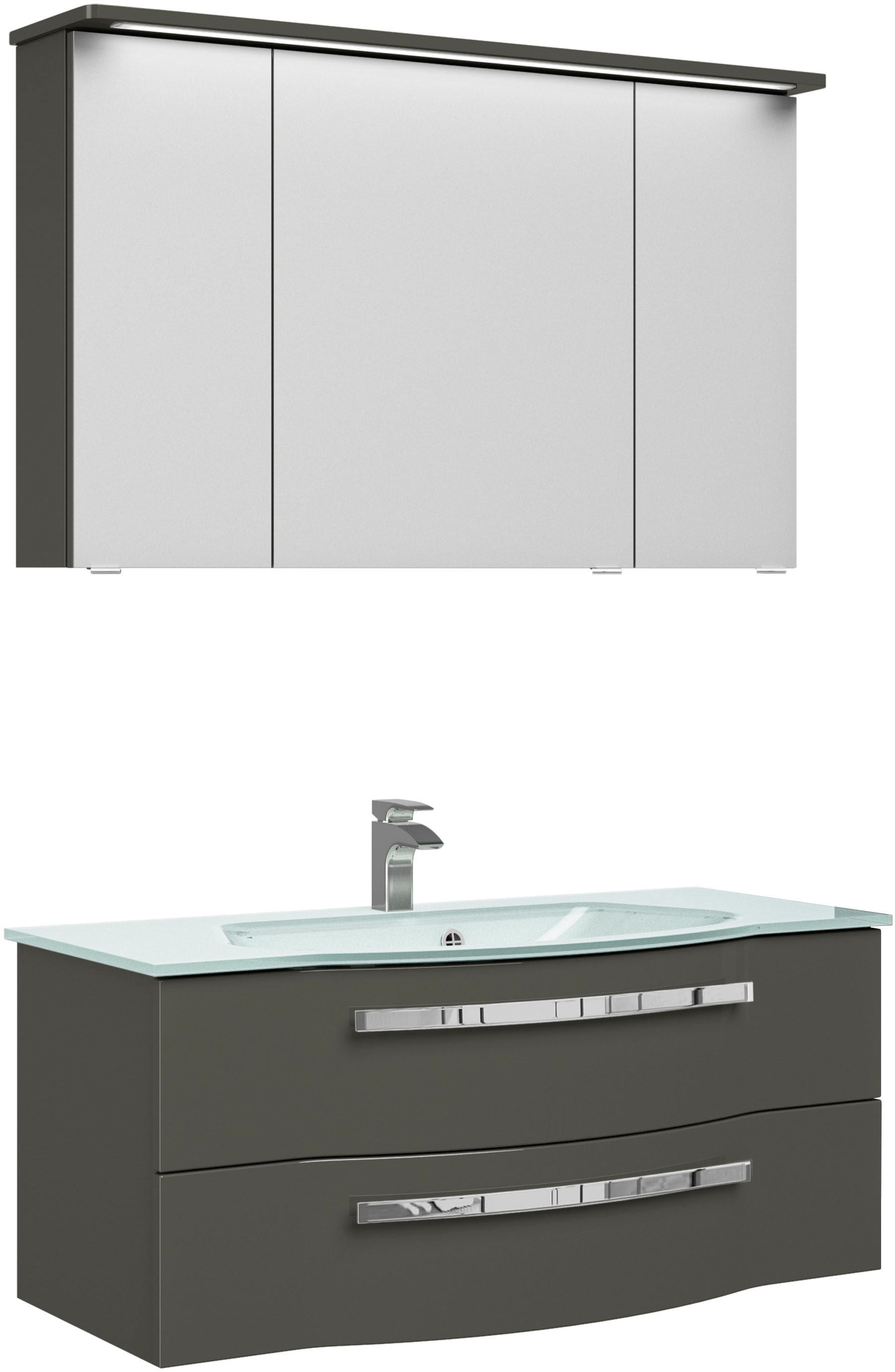 Saphir Badmöbel-Set »Serie 4005, vormontiert, Glaswaschbecken, Spiegelschra günstig online kaufen