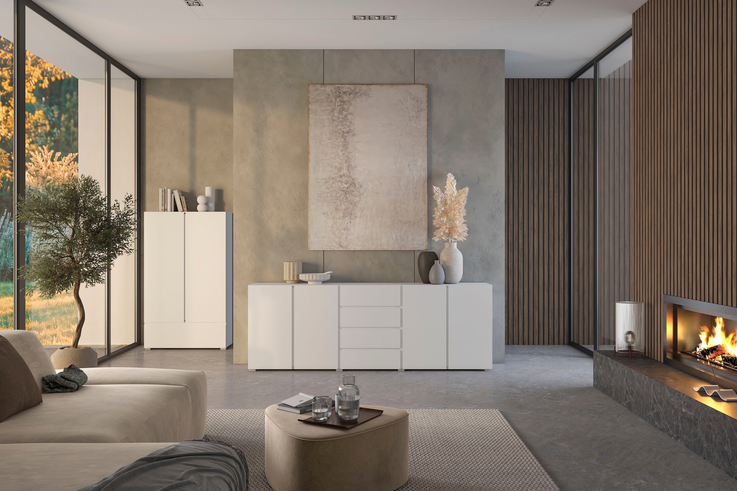 OTTO home Mehrzweckschrank »Metric,Breite 89 cm, Highboard, Universalschrank, Garderobe« Waescheschrank mit viel Stauraum, Einlegeböden verstellbar