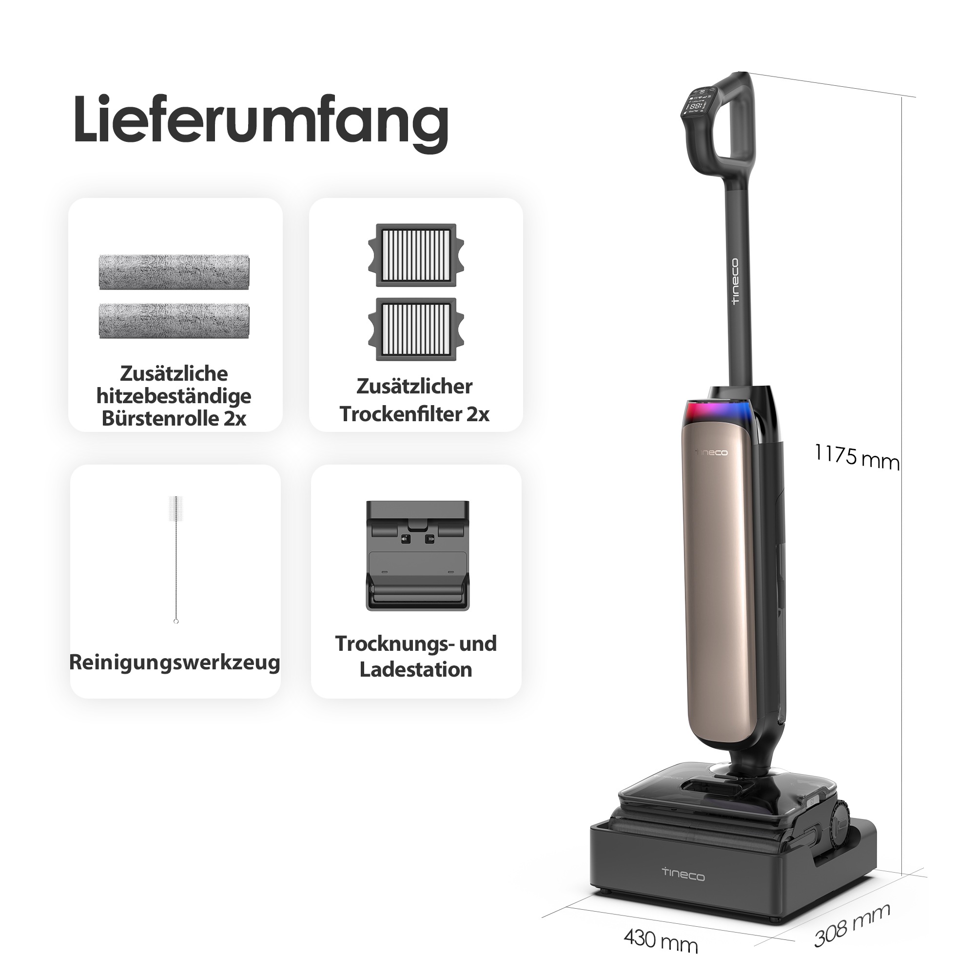 Tineco Nass-Trocken-Sauger »FLOOR ONE S9 Artist Boost Steam Premium« Schrubber-Modus mit 99°C Wasserdampf, 25.000 Pa Saugleistung