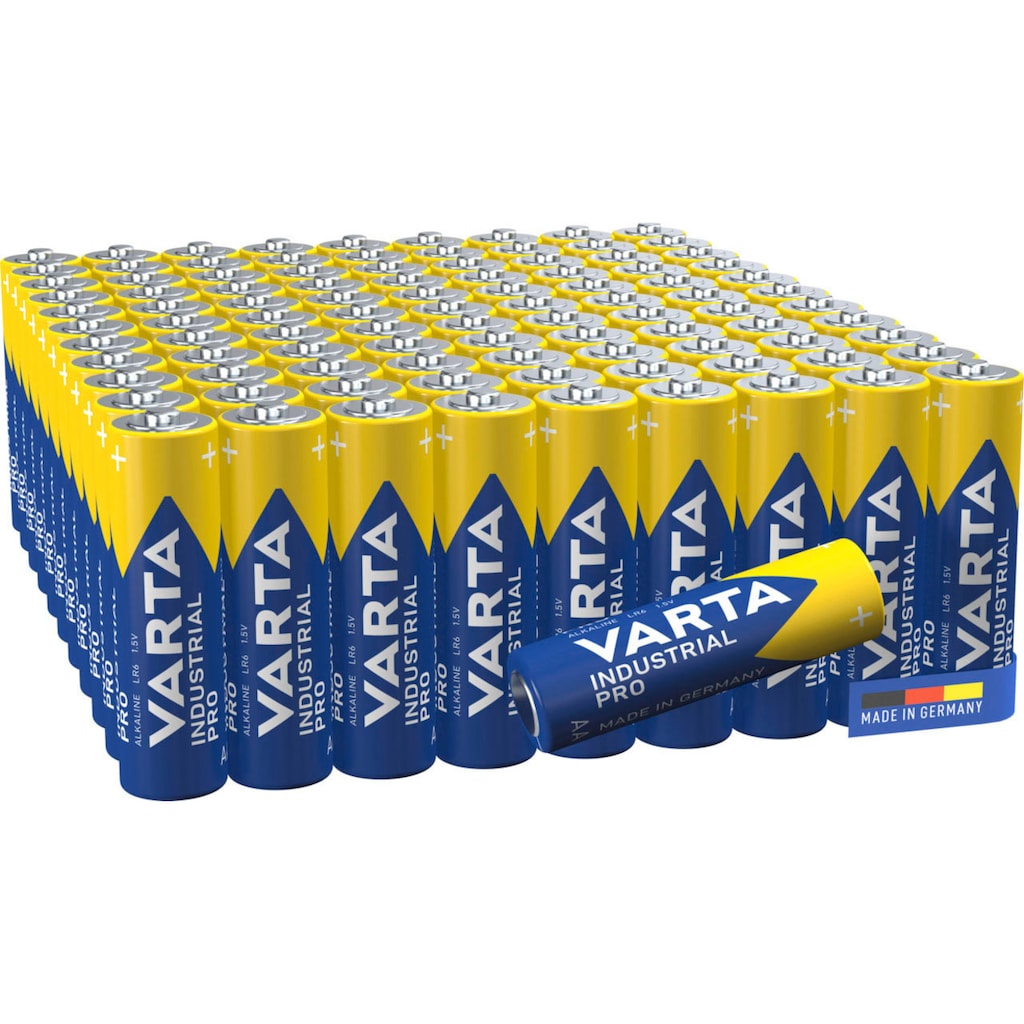 VARTA Batterie »Varta Industrial Pro Batterie AA Mignon Alkaline LR6 100er Batterien«, 1,5 V, (Packung, 100 St.)