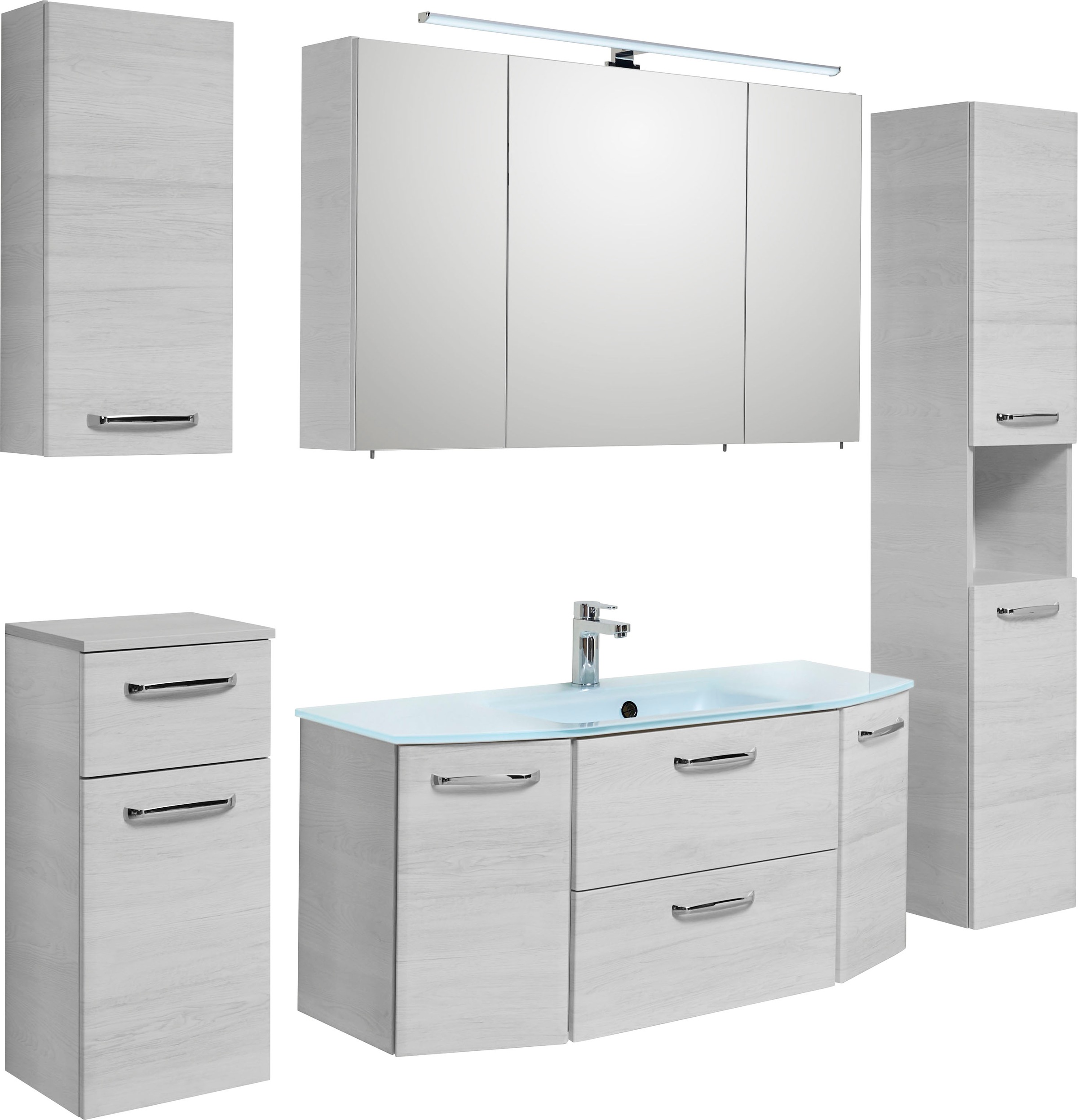 Saphir Badmöbel-Set »Quickset 936 5-teilig, mit Glaswaschbecken und LED-Spi günstig online kaufen