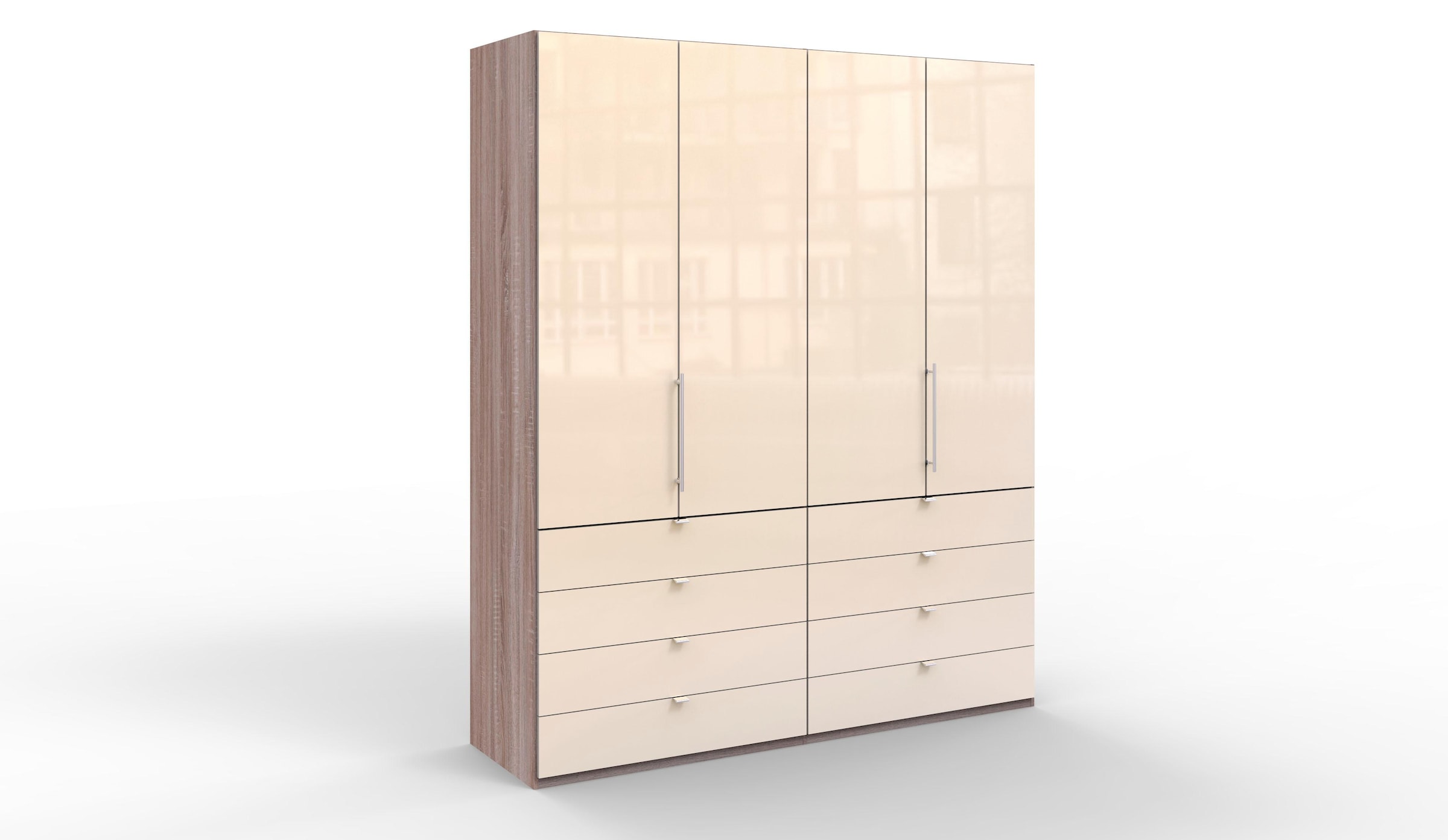 WIEMANN Falttürenschrank »Loft, Kleiderschrank, Schrank, Wäscheschrank, mit Glasfront« 3 Breiten, 2 Höhen 216/236 cm auswählbar, MADE IN GERMANY,  inkl. gepämpften Schubkästen und Türen, mit Panoramaöffnung