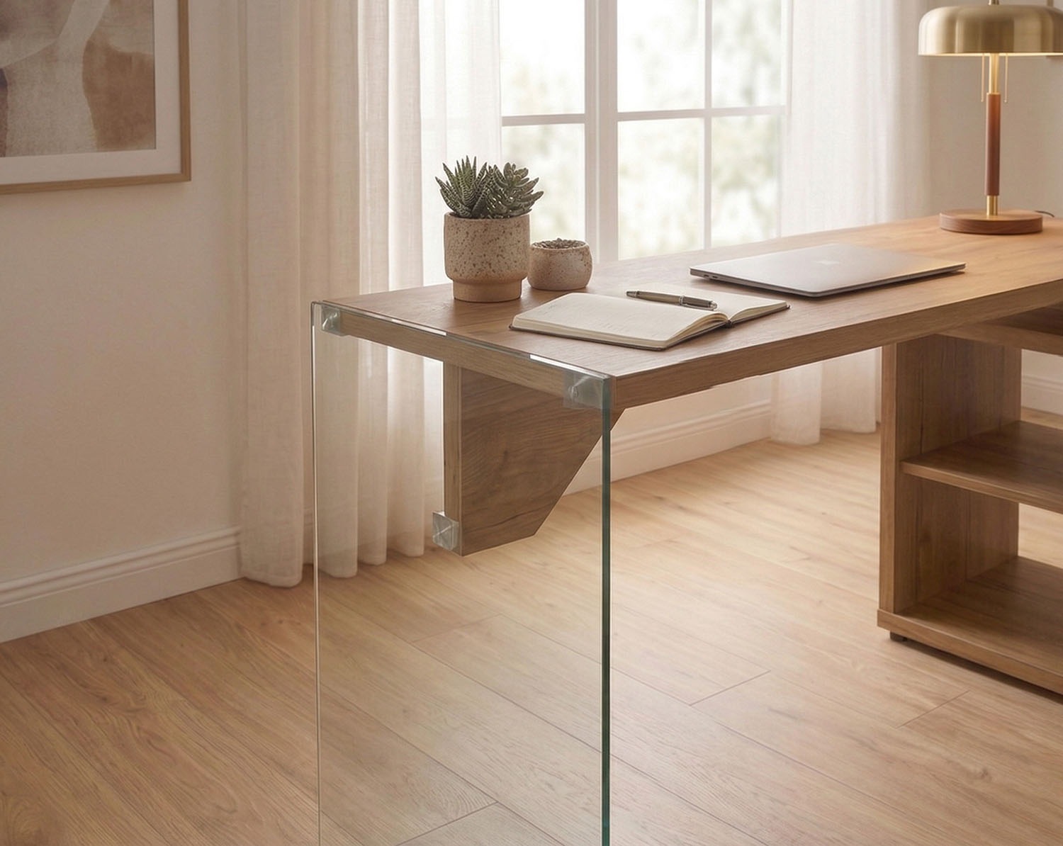 Jahnke Eckschreibtisch »LUX C 135 E« Eckschreibtisch,wechselseitig montierbar,Glas,1 Schublade & 2 Fächer
