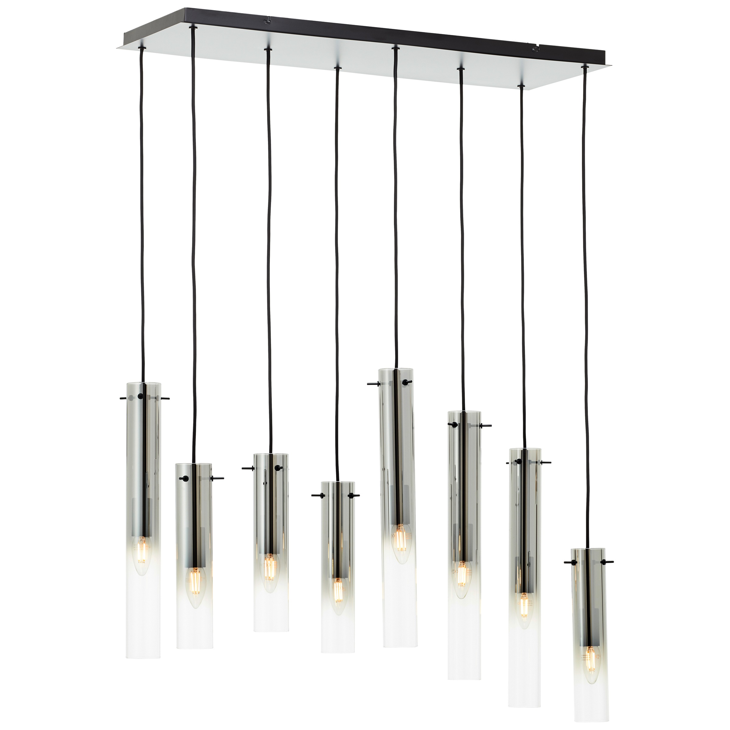 Brilliant Pendelleuchte »Glasini«, 8 flammig, Leuchtmittel E14 | ohne Leuchtmittel, 199 x 80 x 30 cm, 8 x E14, kürzbar, Metall/Rauchglas, matt schwarz