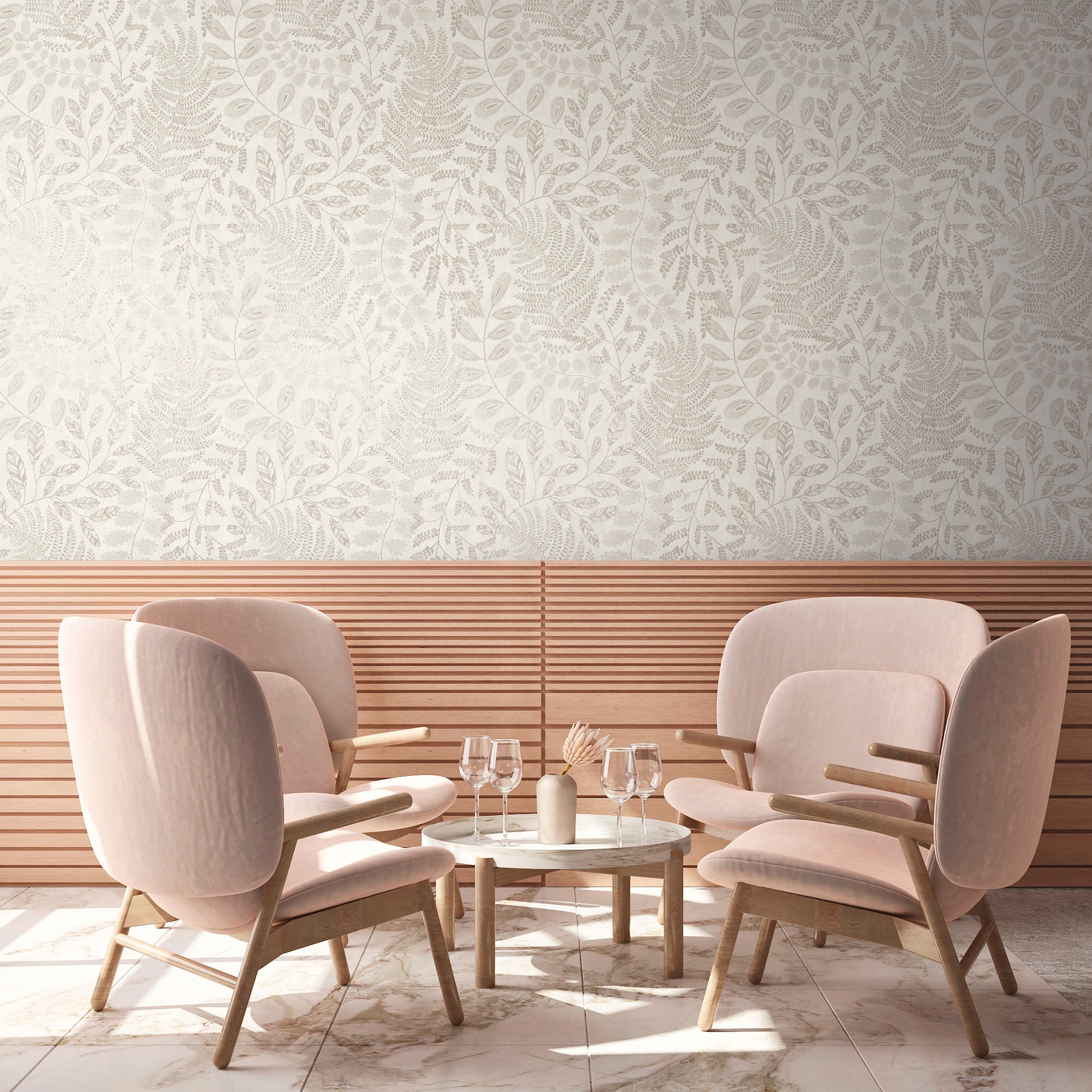 A.S. Création Vliestapete »THE BOS Blätter Floral«, matt-gemustert-neutral, Florale Tapete Tapete Floral Tapeten Wohnzimmer Schlafzimmer Küche