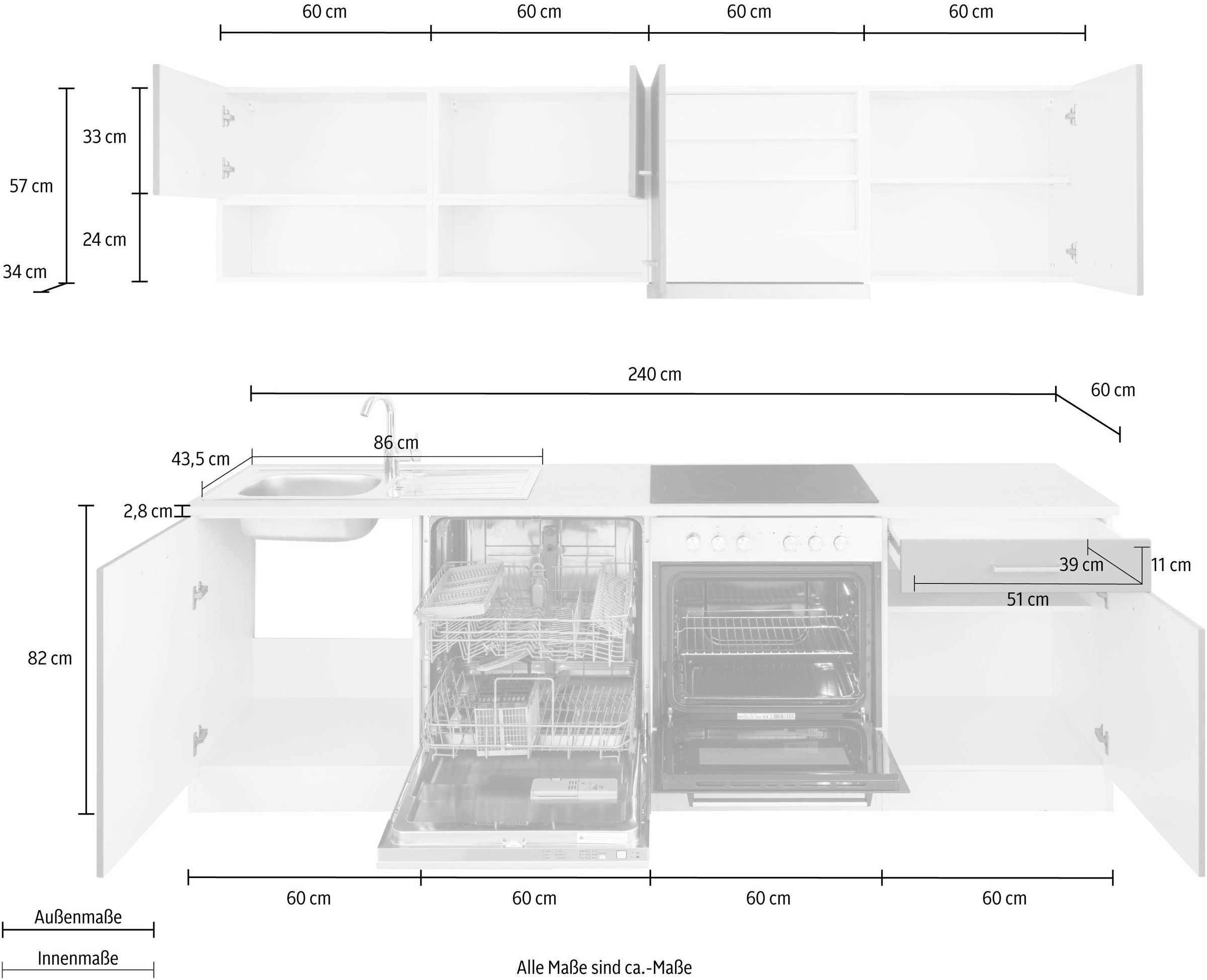 KOCHSTATION Küchenzeile »KS-Visby«, mit E-Geräten, Breite 240 cm