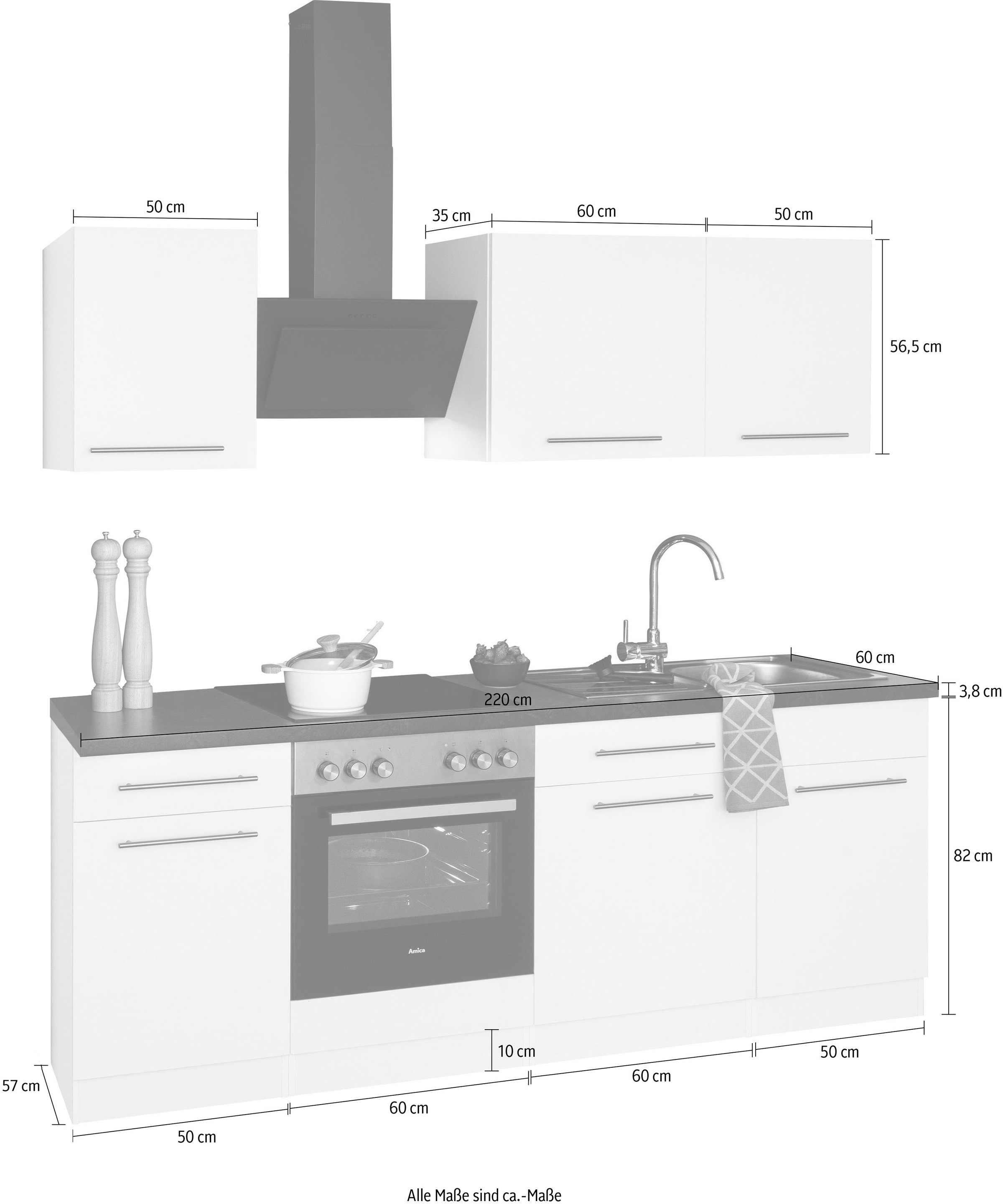 wiho Küchen Küchenzeile »Unna«, ohne E-Geräte, Breite 220 cm online kaufen