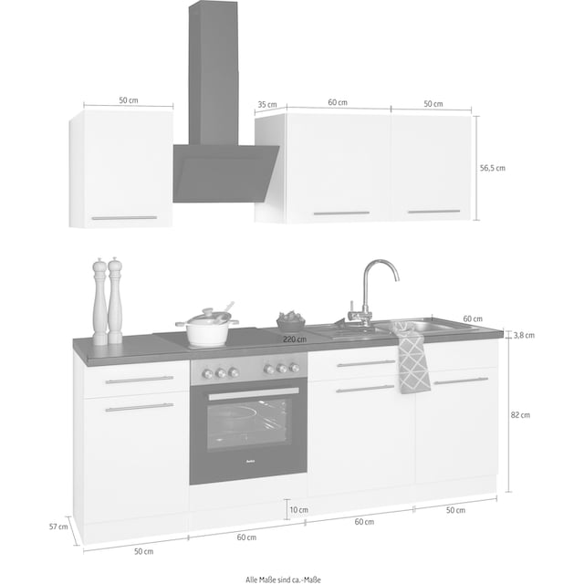 wiho Küchen Küchenzeile »Unna«, ohne E-Geräte, Breite 220 cm online kaufen