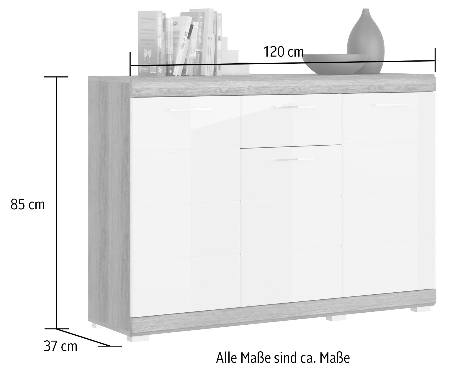 INOSIGN Kommode »Siena, Breite 120 cm, 3 Türen, 1 Schubkasten, 5 Einlegeböden, 8 Fächer«, Schuhkommode, Schuhschrank, Anrichte, Schrank, Sideboard